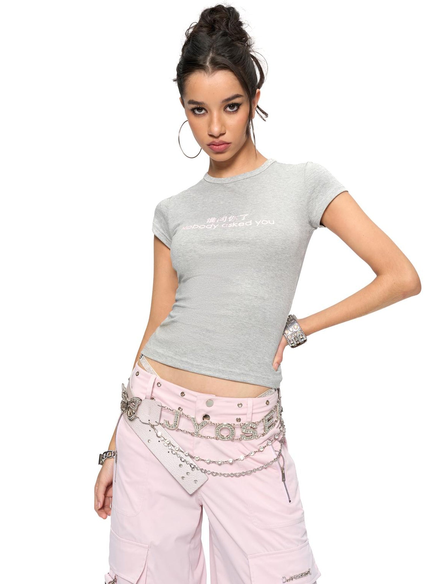 JYOSEI Nobody Asked You Graphic Print Fitted Tee