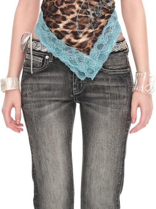 JYOSEI Peacock Blue Lace Leopard Print Colorblock Women&
