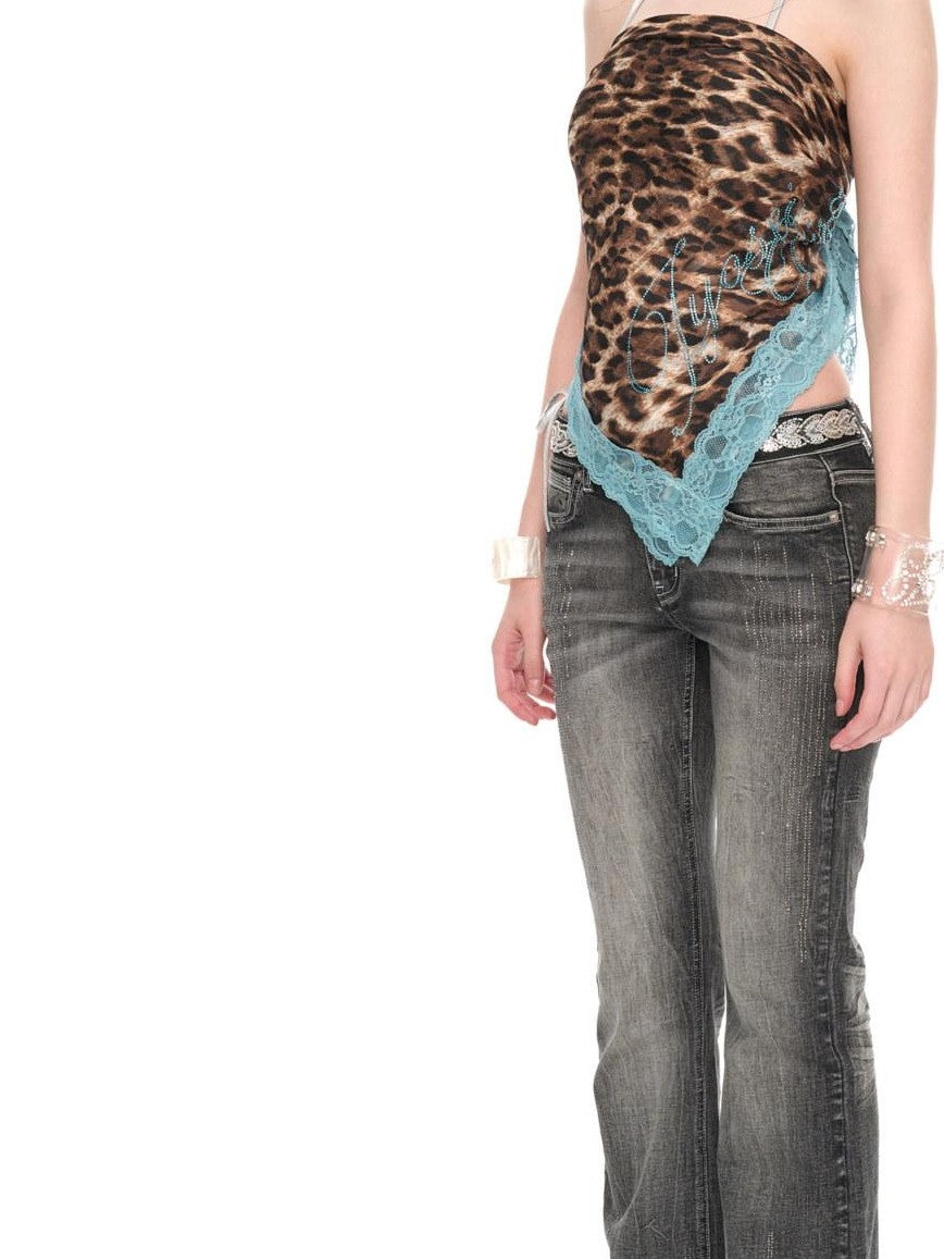JYOSEI Peacock Blue Lace Leopard Print Colorblock Women&