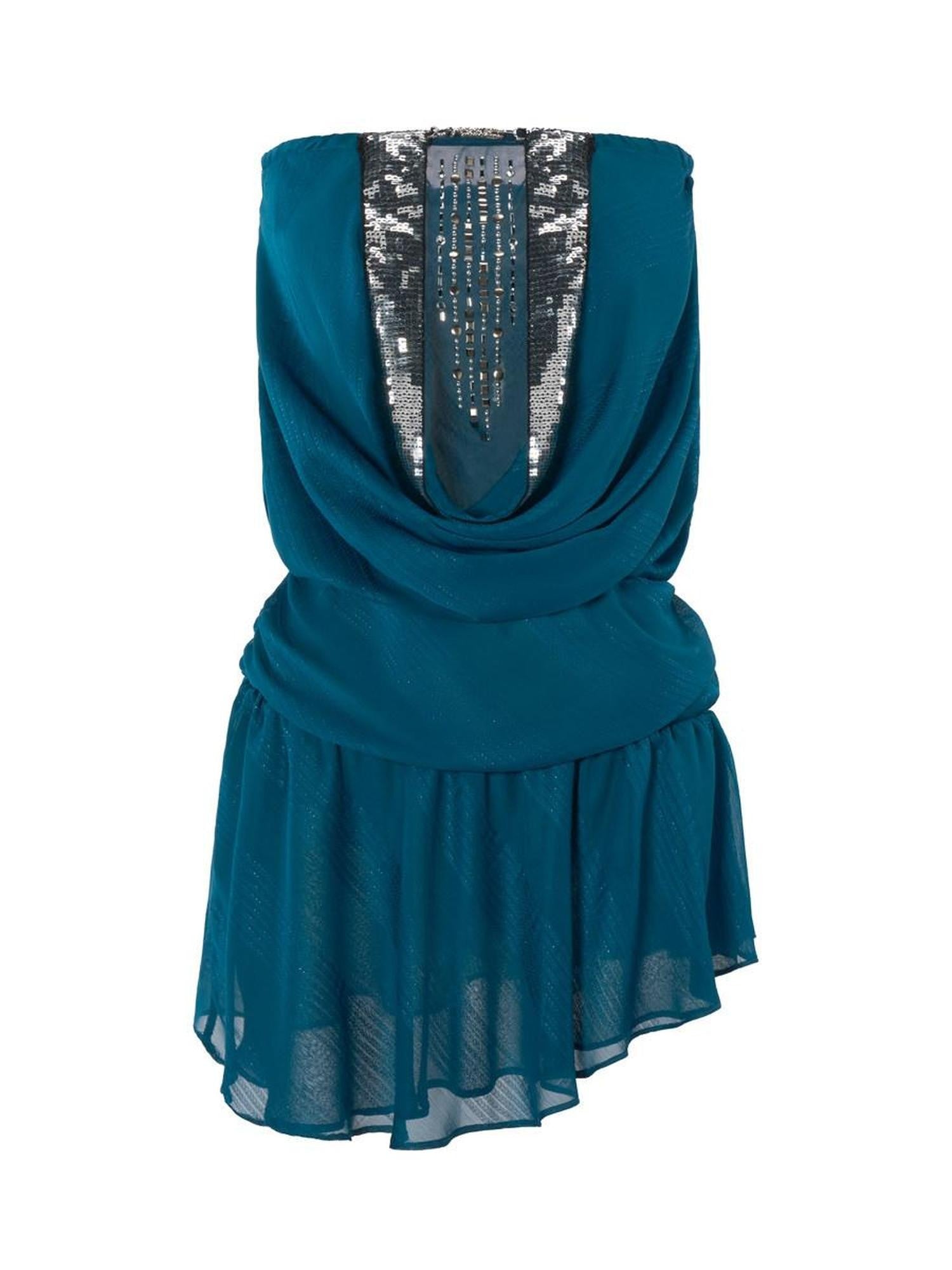JYOSEI Peacock Blue Rhinestone Backless Draped Women&