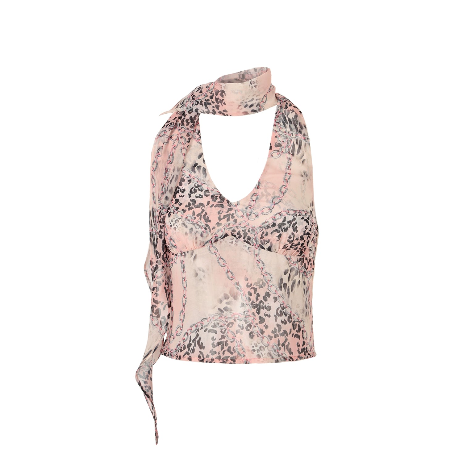 JYOSEI_Pink_Chiffon_Leopard_Print_Halter_Chain_Skirt_Set_MISSTT