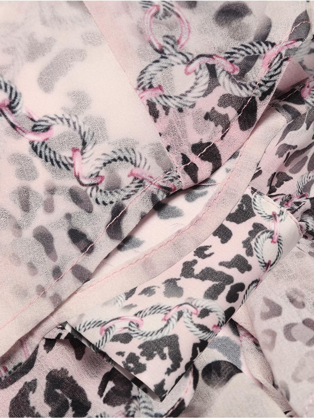 JYOSEI Pink Leopard Print Ruffle Tie Lantern Sleeve Slim Fit Women&