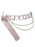 Pink PU Chain Strap Y2K Rhinestone Wide Belt