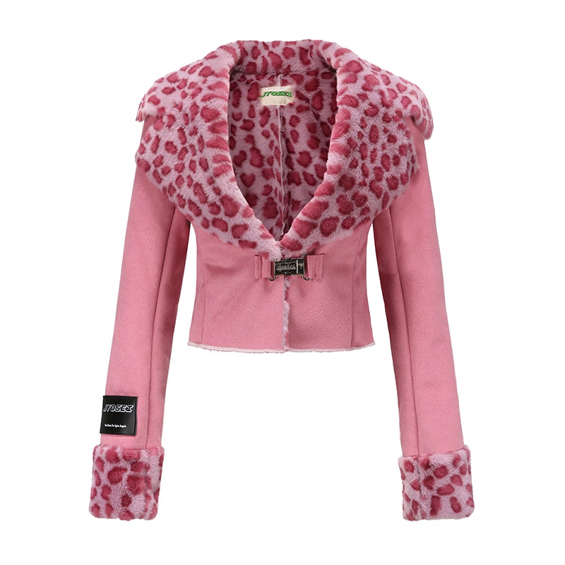 JYOSEI_Pink_Suede_Rabbit_Hair_Leopard_Print_Short_Jacket_MISSTT