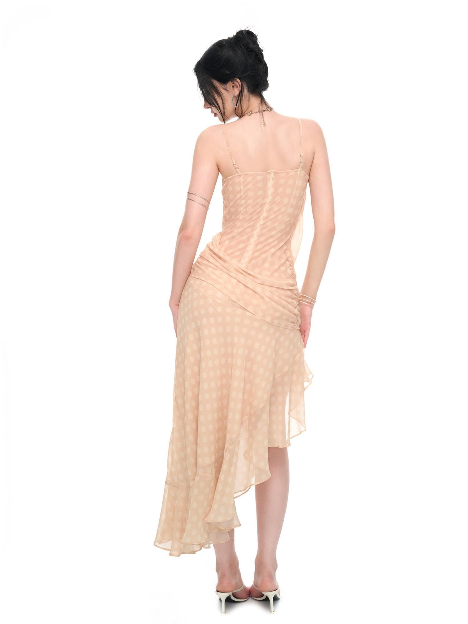 JYOSEI Polka Dot Asymmetric Ruffle Women&