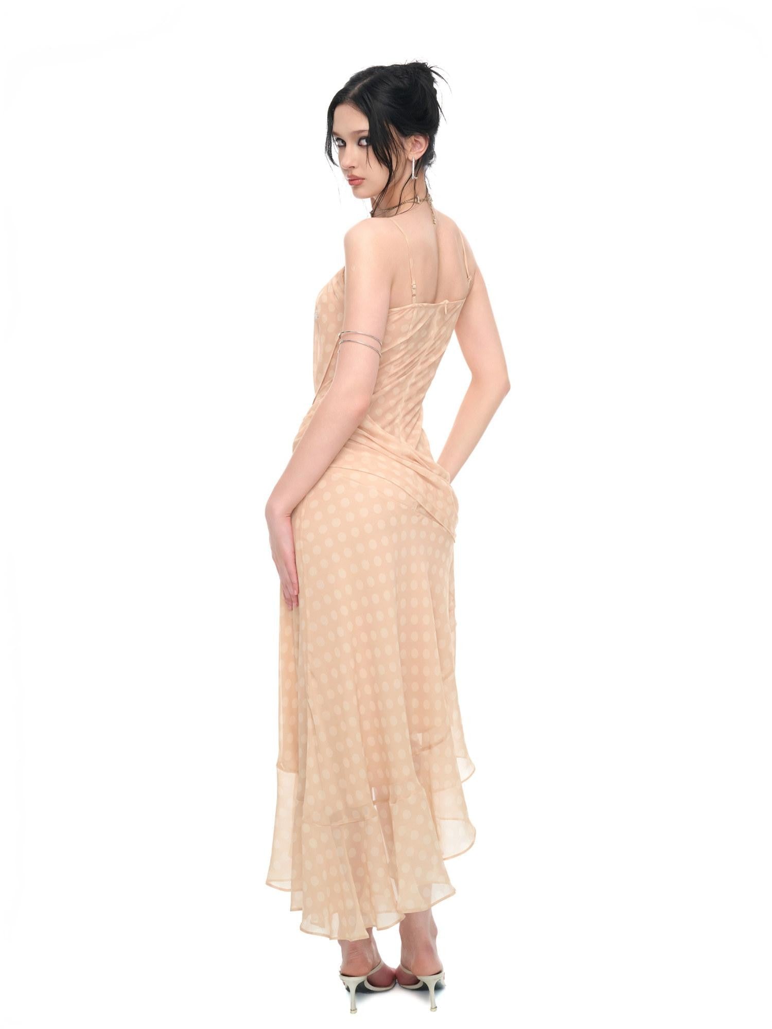 JYOSEI Polka Dot Asymmetric Ruffle Women&