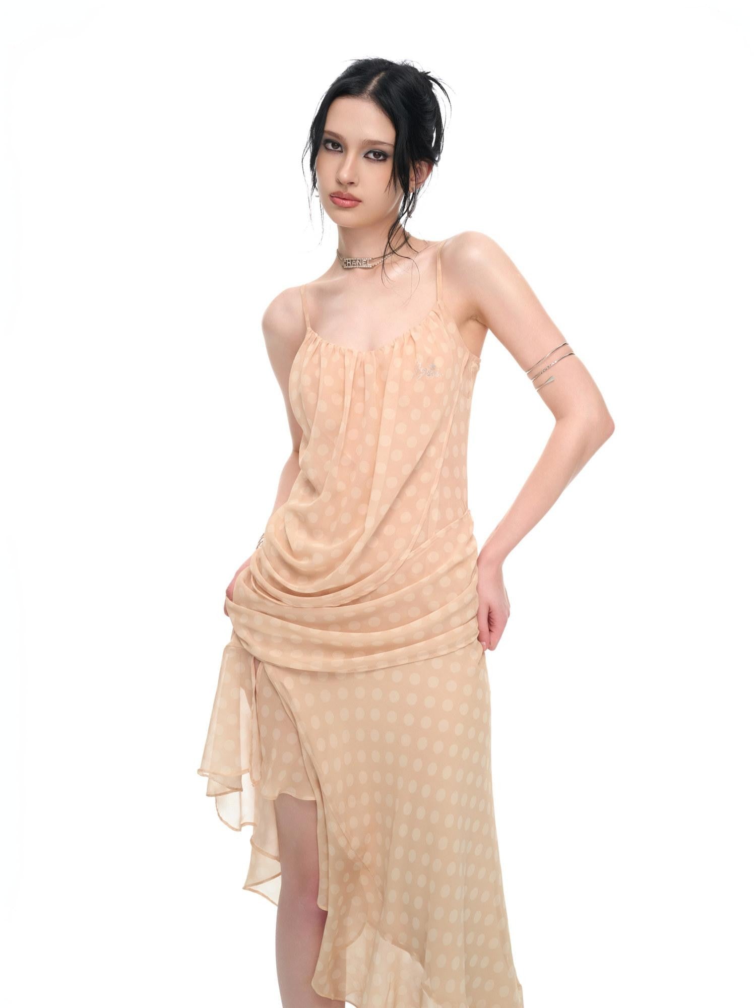 JYOSEI Polka Dot Asymmetric Ruffle Women&