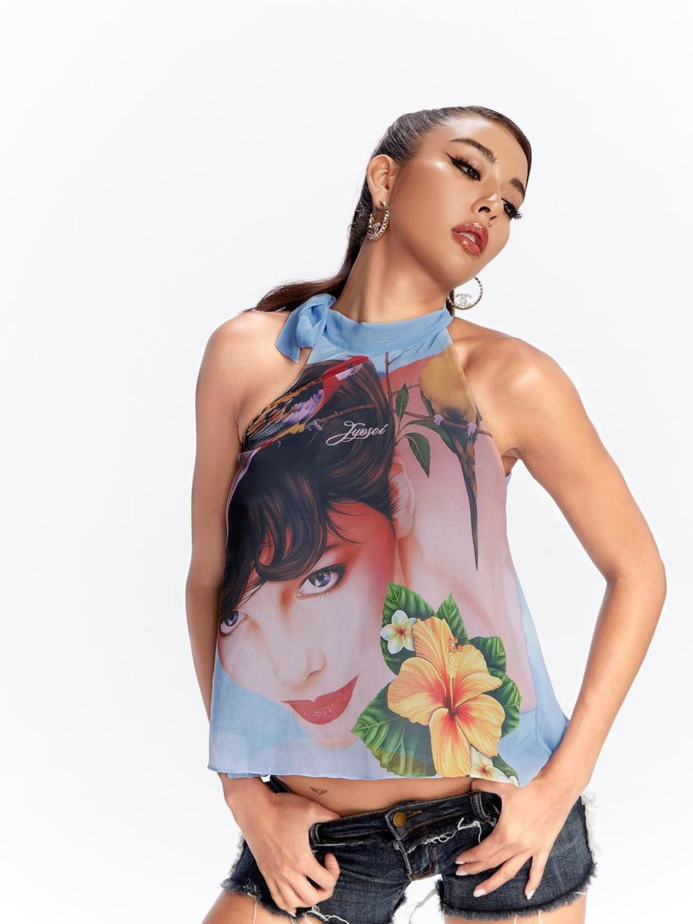Printed Halter Neck Loose Fit Women&