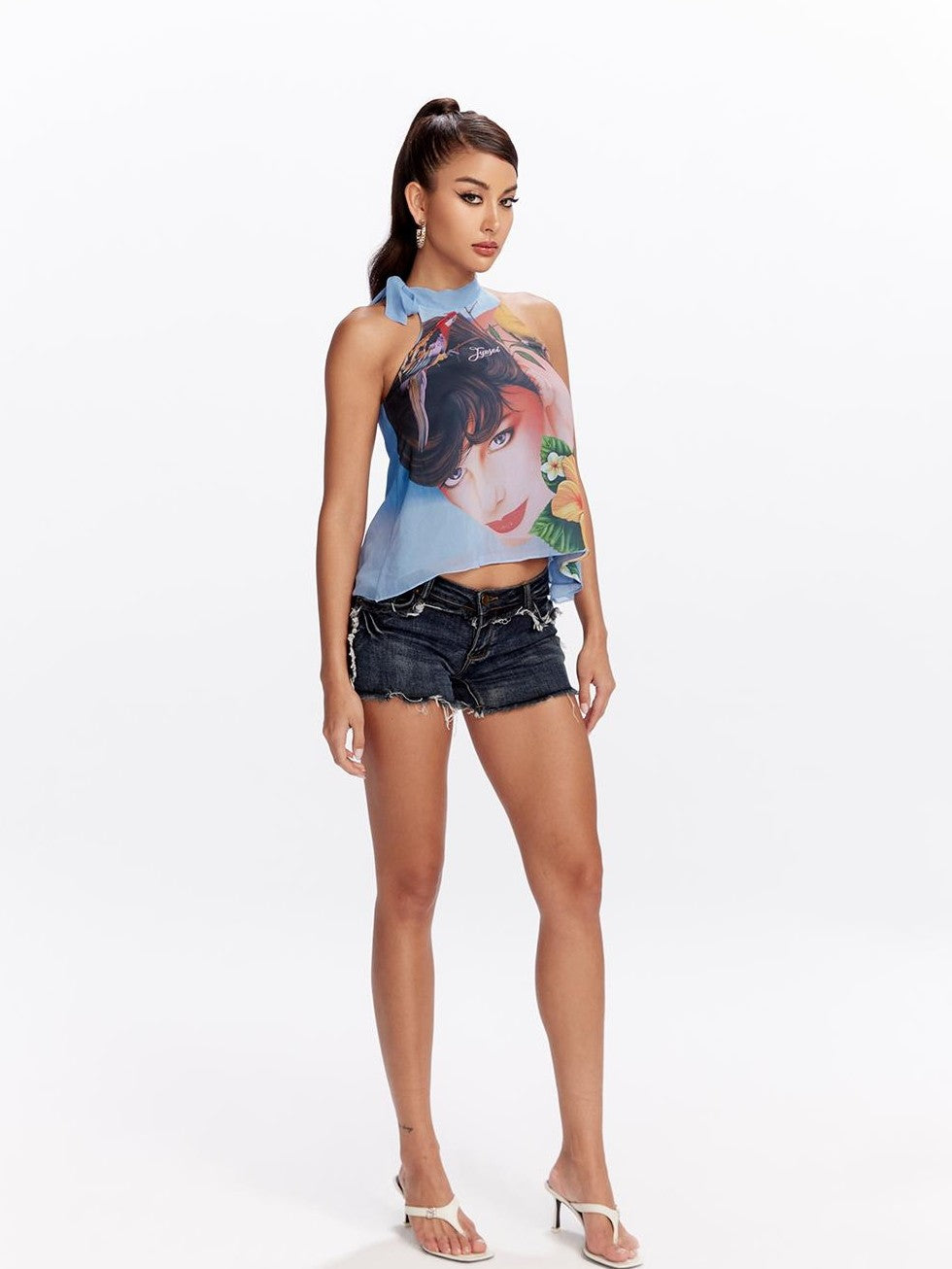 Printed Halter Neck Loose Fit Women&