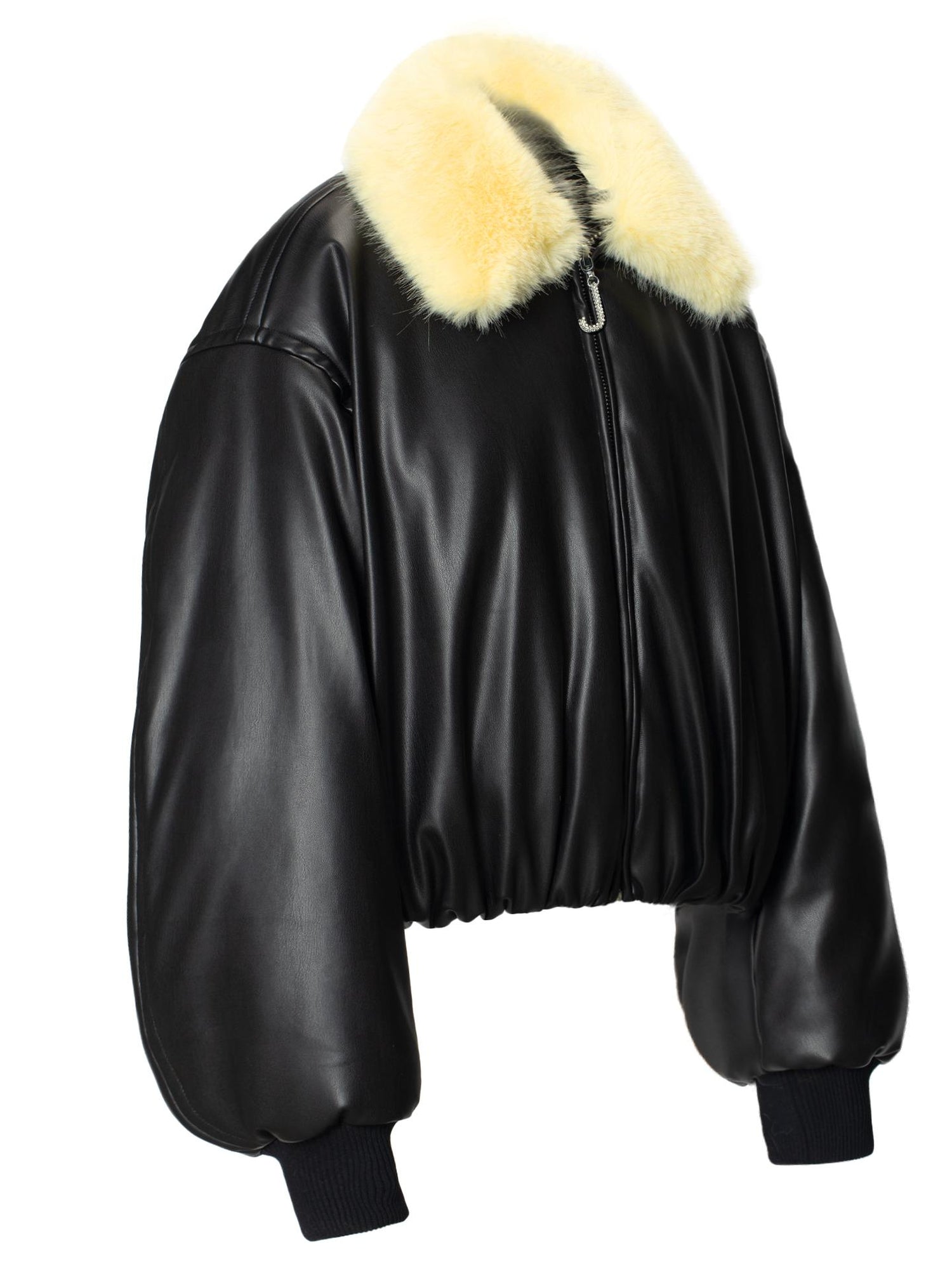 JYOSEI Pu Puffer Jacket With Detachable Goose Yellow Faux Fur Collar