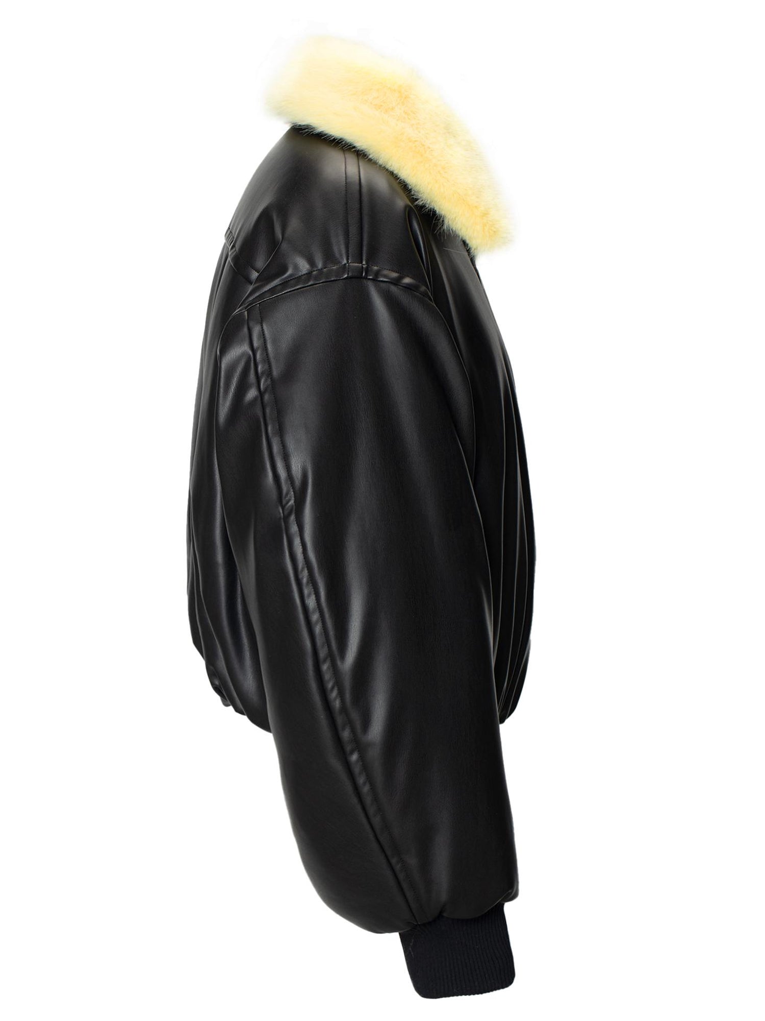 JYOSEI Pu Puffer Jacket With Detachable Goose Yellow Faux Fur Collar