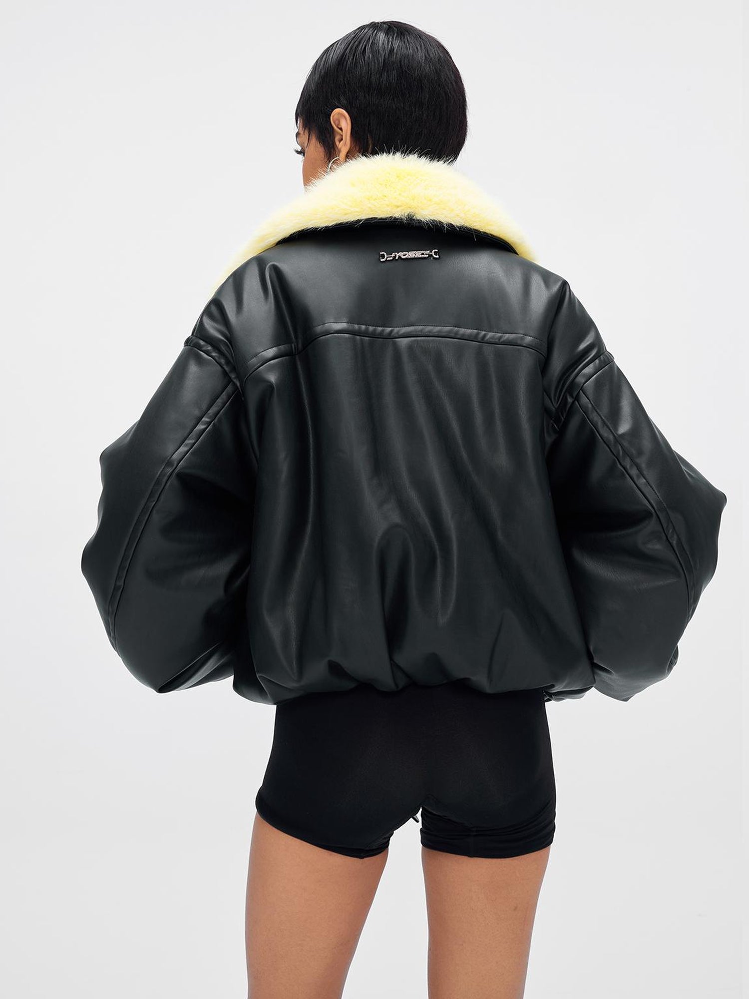 JYOSEI Pu Puffer Jacket With Detachable Goose Yellow Faux Fur Collar