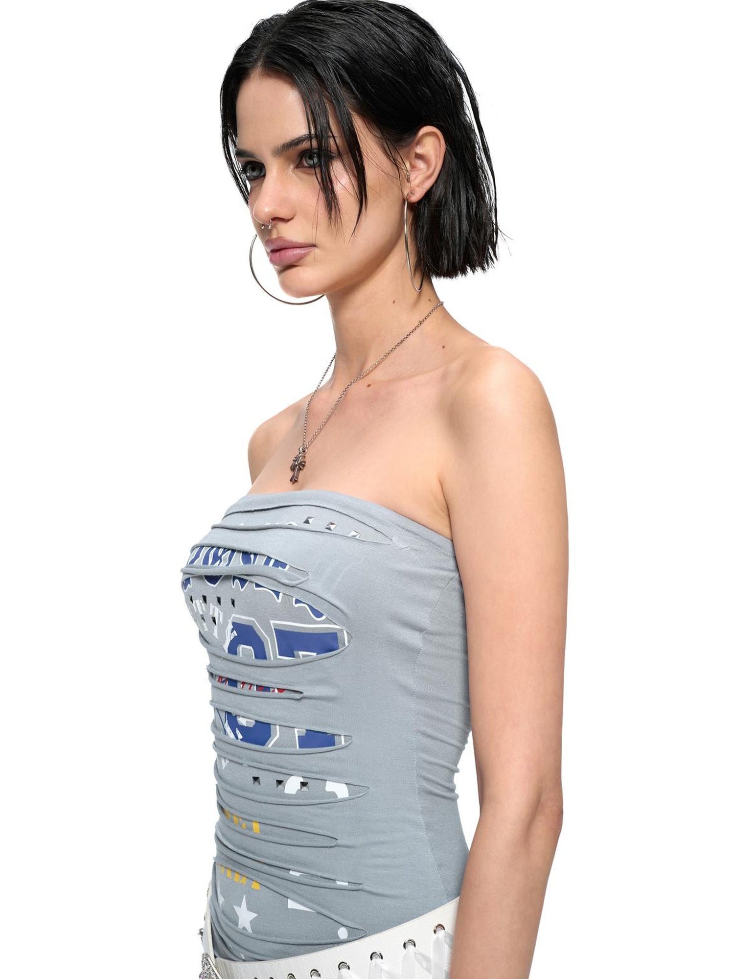 JYOSEI Punk Laser Cut Denim Blue Bodycon Mini Dress