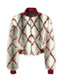 Red Plaid Faux Mink Zip Up Cropped Jacket