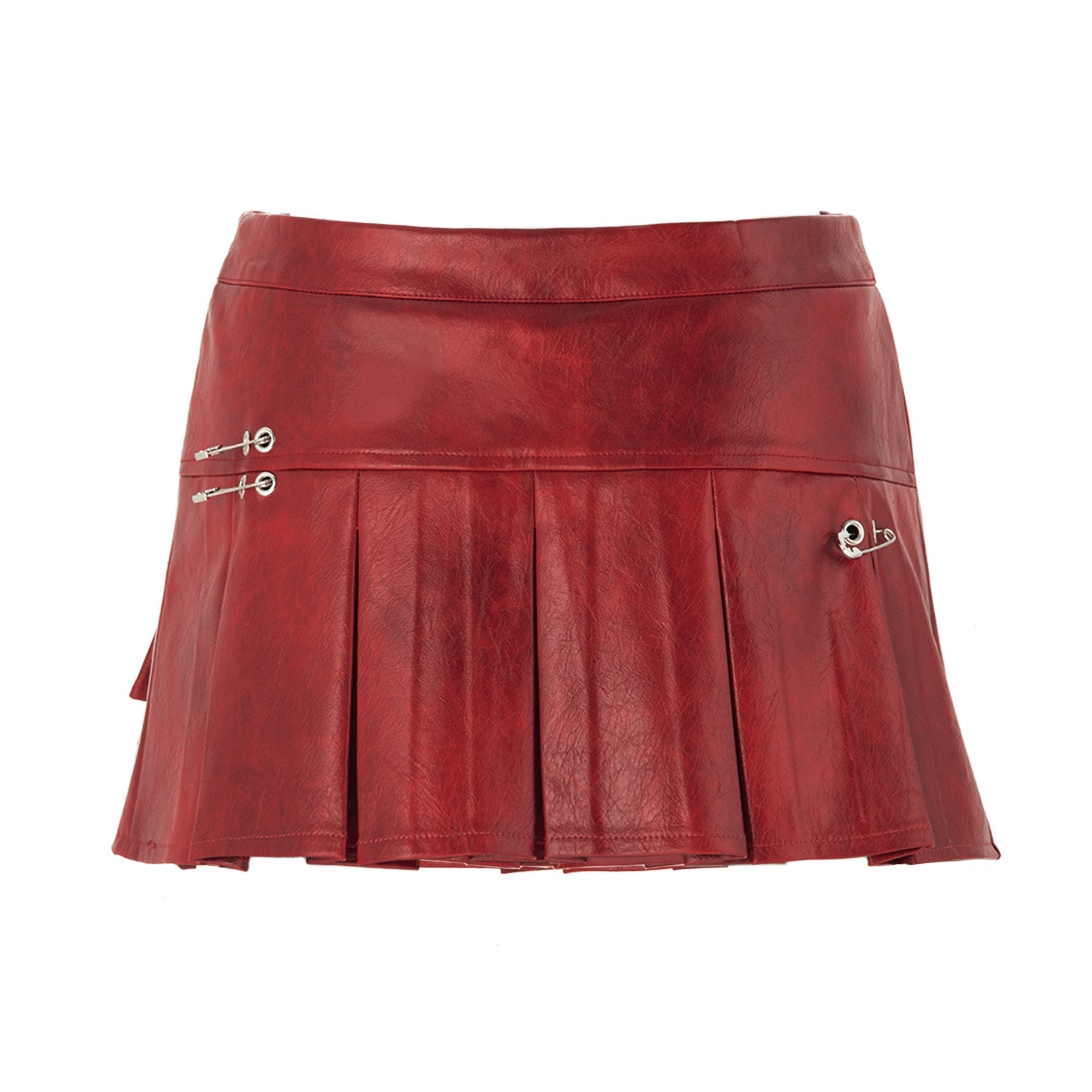 JYOSEI_Red_White_Two_Tone_Pleated_Mid_Rise_Side_Zipper_Women&