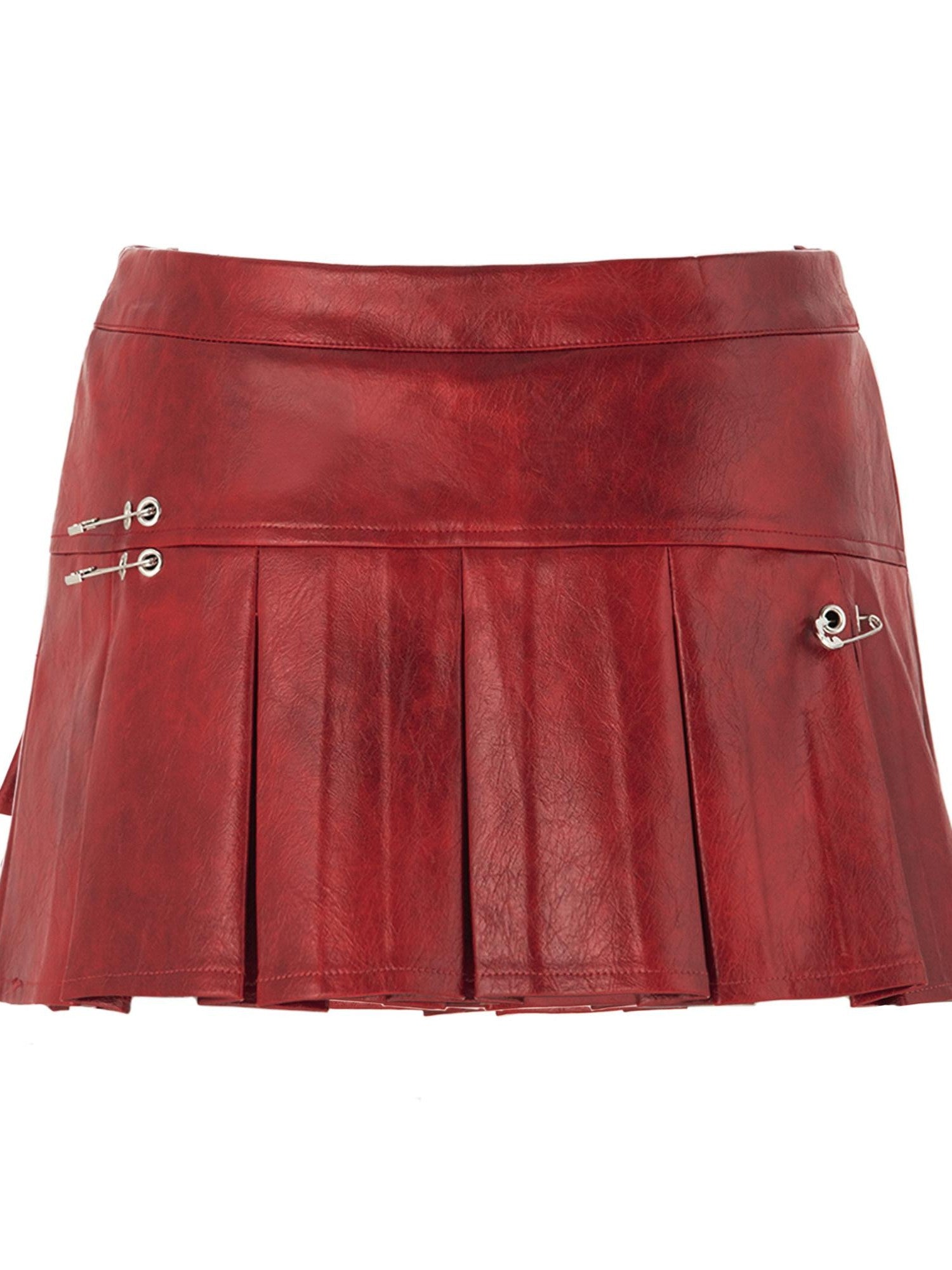 JYOSEI Red White Two Tone Pleated Mid Rise Side Zipper Women&