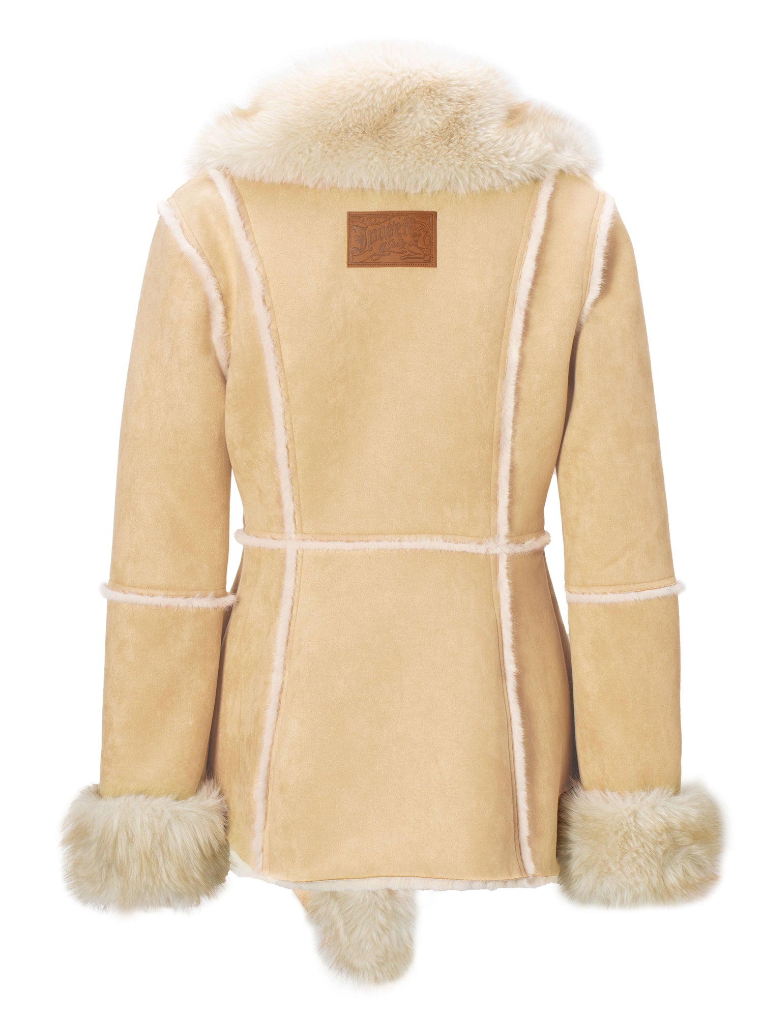 JYOSEI Retro Beige Brown Faux Fox Fur Collar Waist Tie Mid Length Coat