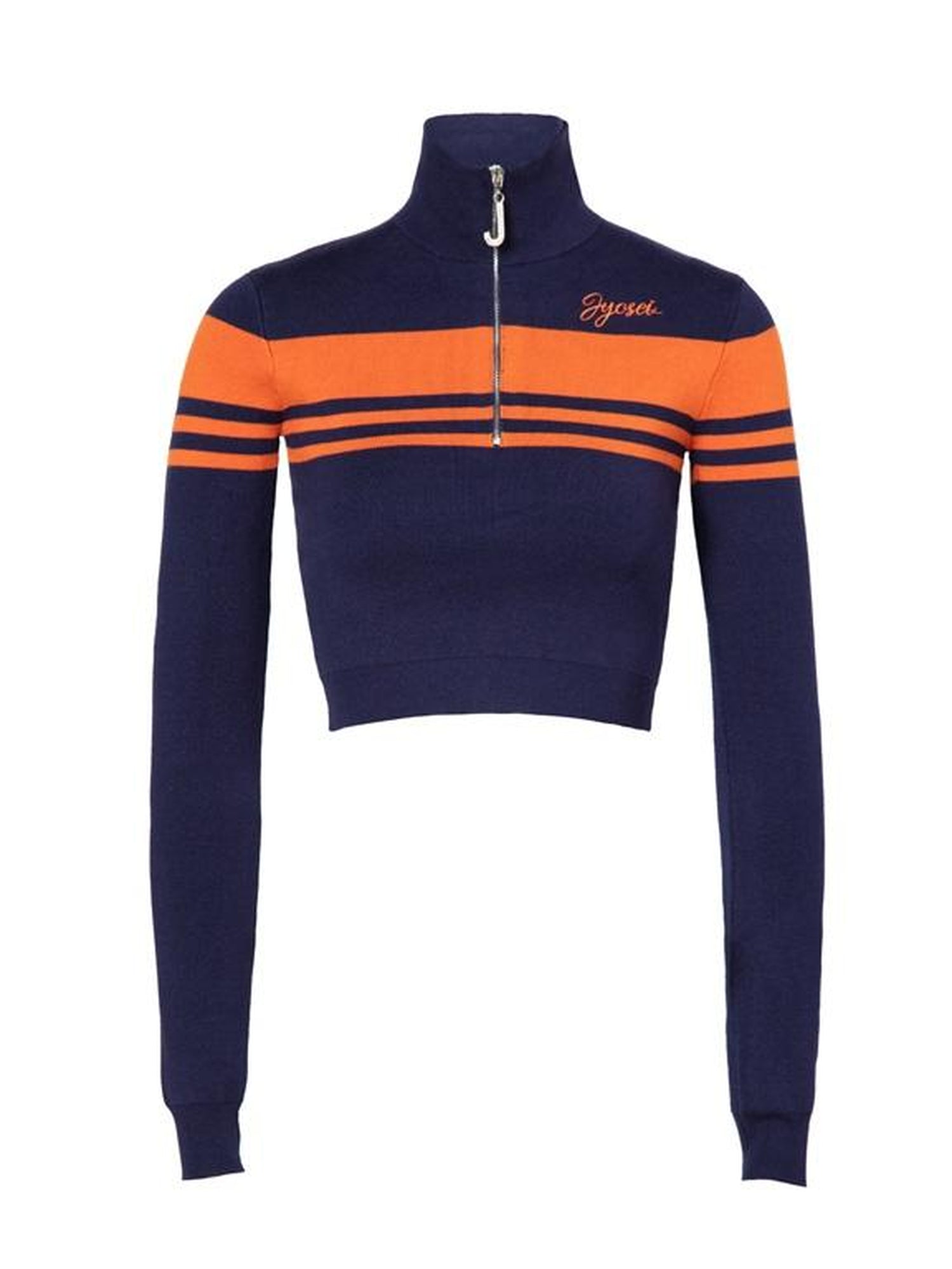 JYOSEI Retro Bella High Neck Cropped Sweater Orange Blue