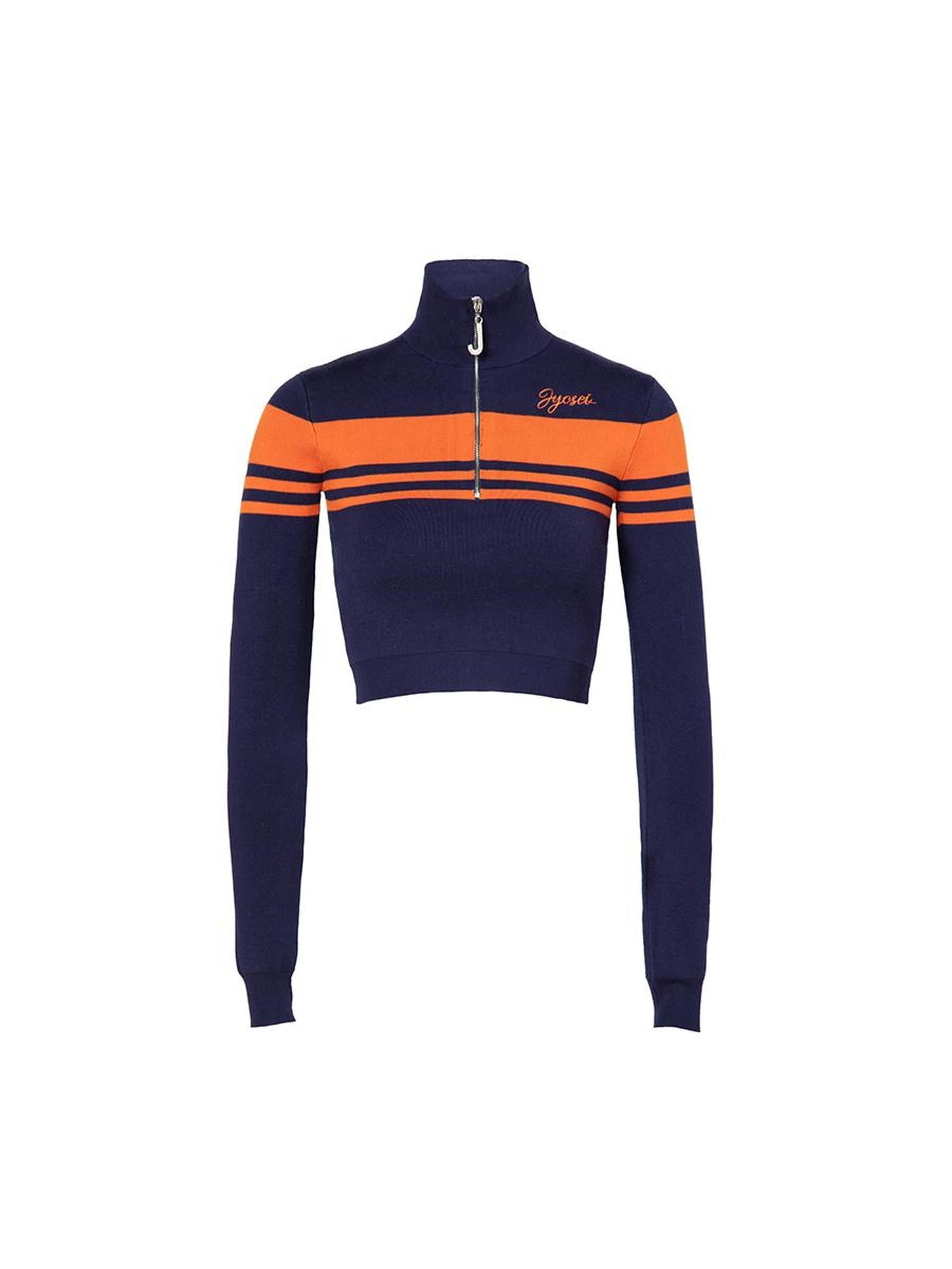 JYOSEI Retro Bella High Neck Cropped Sweater Orange Blue