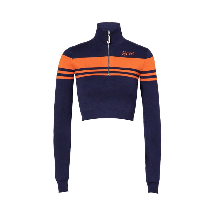 JYOSEI_Retro_Bella_High_Neck_Cropped_Sweater_Orange_Blue_MISSTT