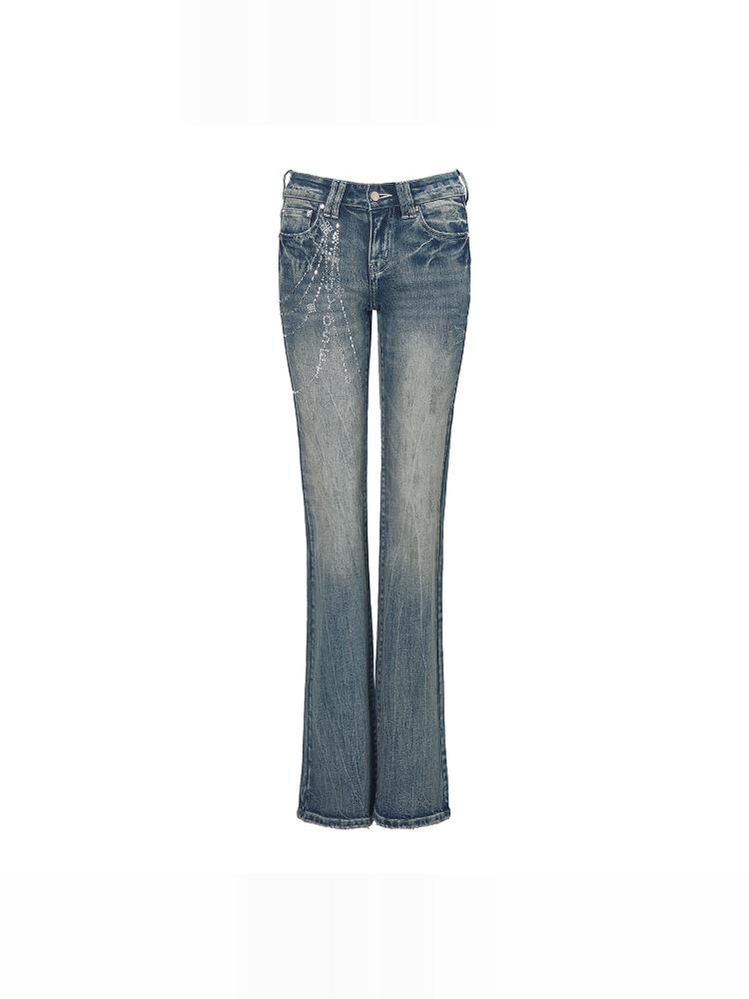 JYOSEI Retro Washed Blue Stretch Flared Denim Jeans For Women