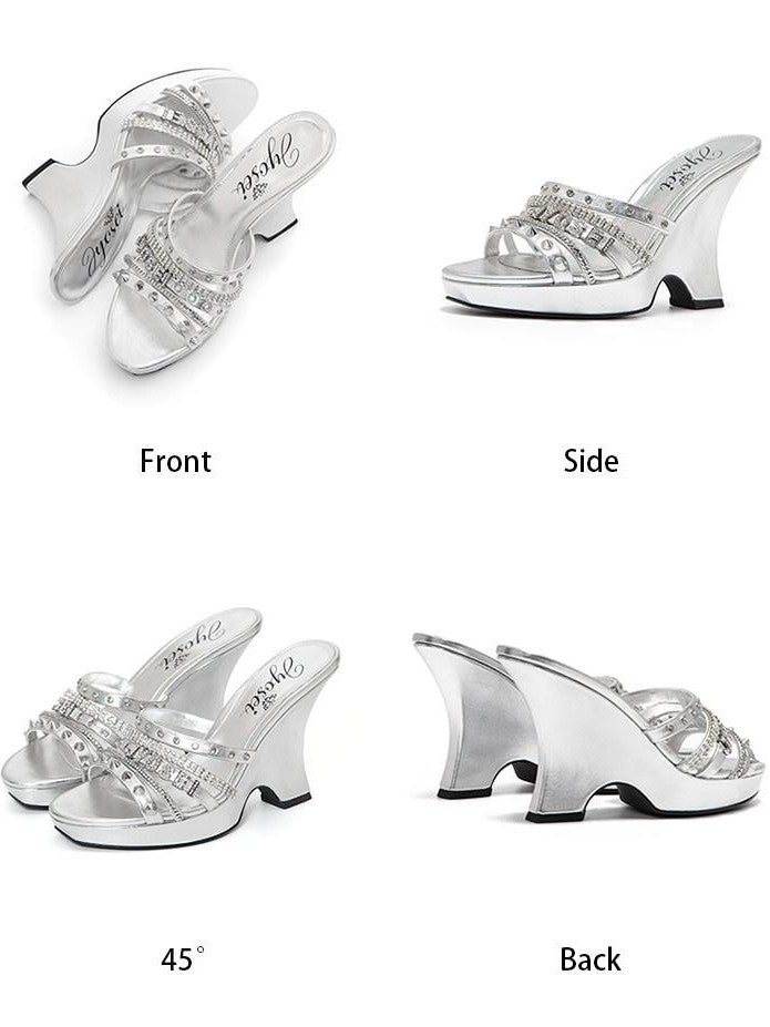 JYOSEI Sequined Strappy Platform Peep Toe Women&