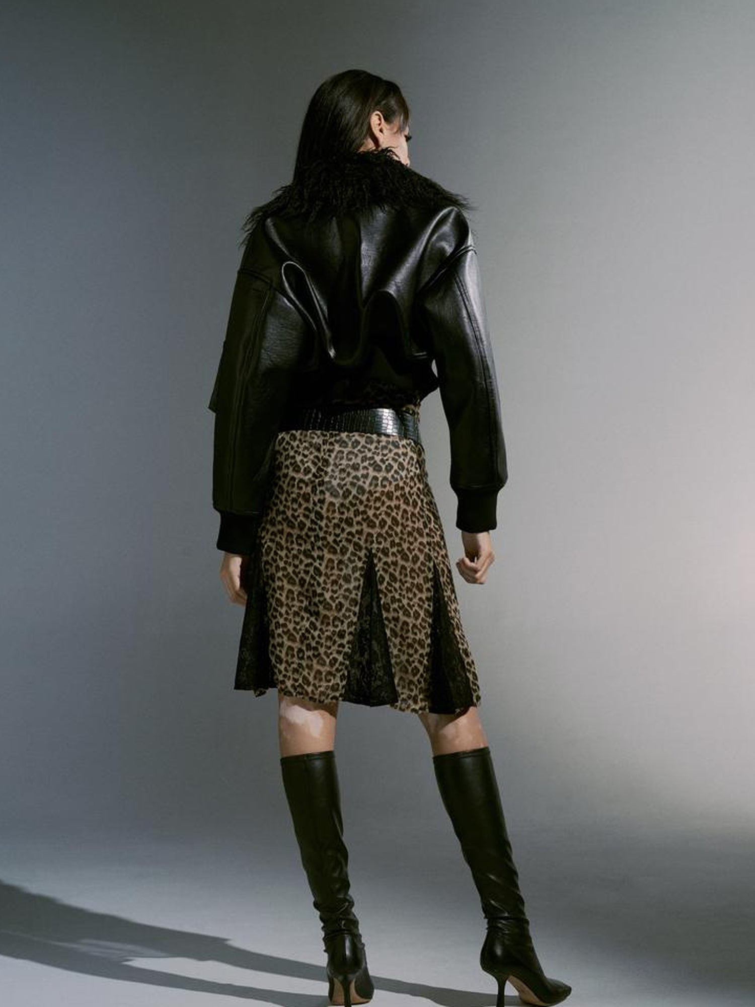 JYOSEI Short Black Shearling Biker Jacket Women Spring Oversized Leather Coat