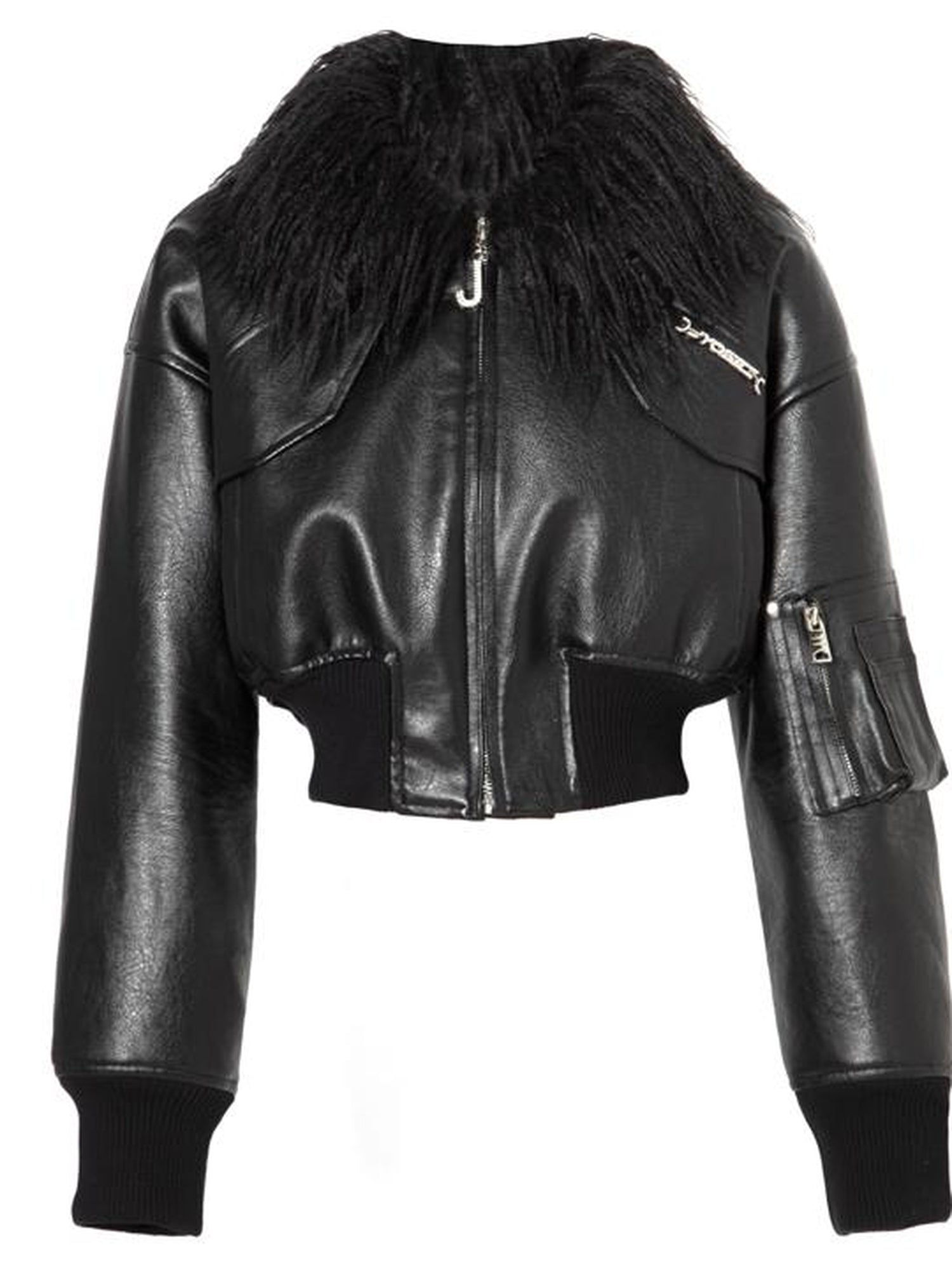 JYOSEI Short Black Shearling Biker Jacket Women Spring Oversized Leather Coat