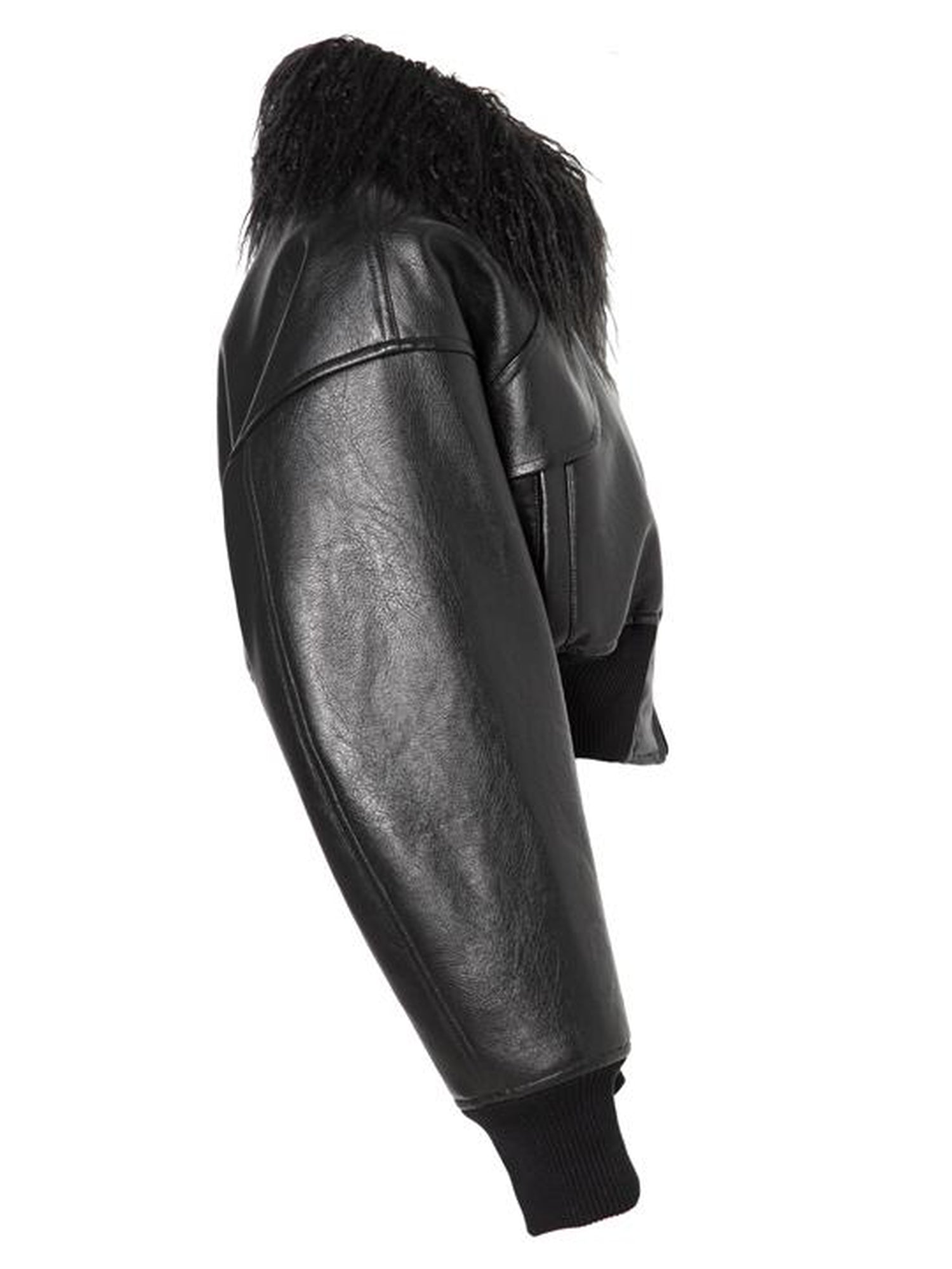 JYOSEI Short Black Shearling Biker Jacket Women Spring Oversized Leather Coat
