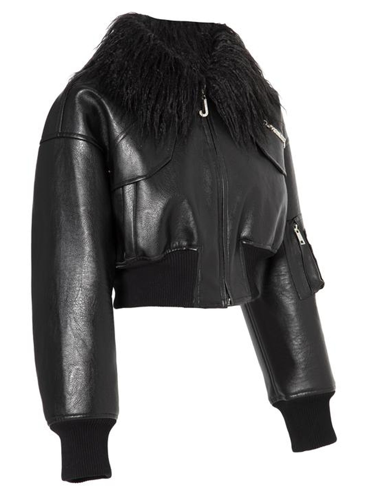 JYOSEI Short Black Shearling Biker Jacket Women Spring Oversized Leather Coat