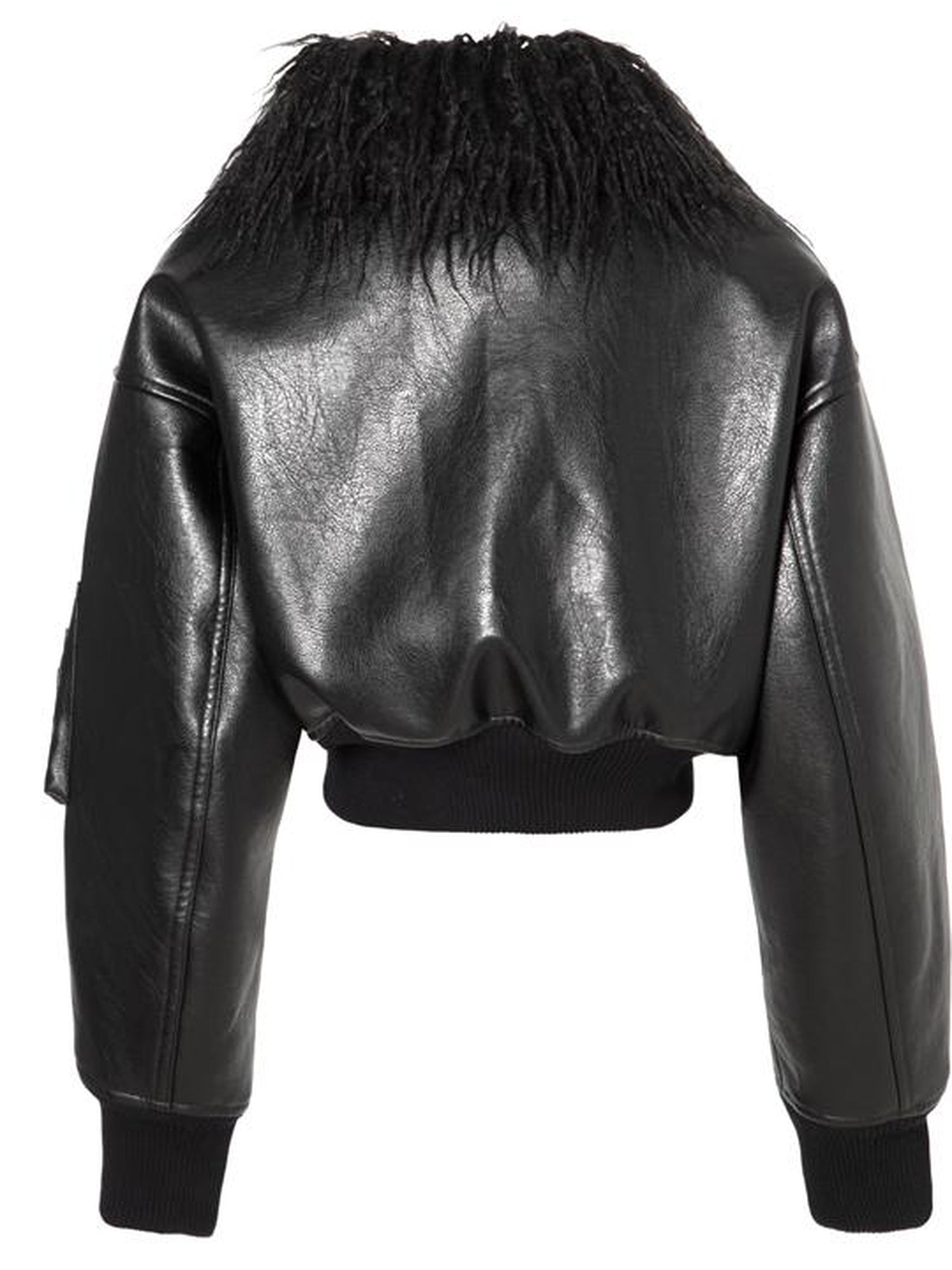 JYOSEI Short Black Shearling Biker Jacket Women Spring Oversized Leather Coat