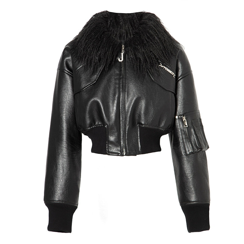 JYOSEI_Short_Black_Shearling_Biker_Jacket_Women_Spring_Oversized_Leather_Coat_MISSTT