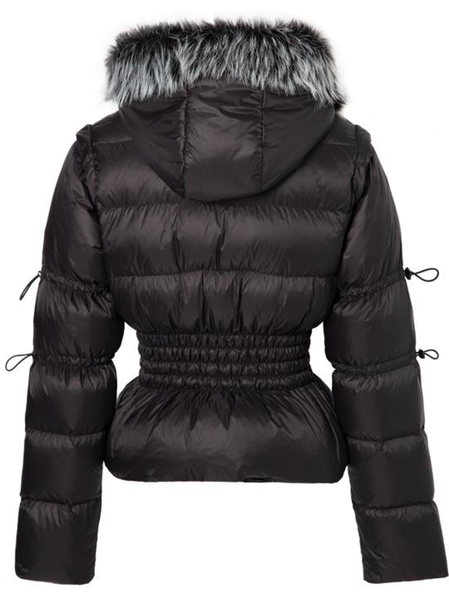 JYOSEI Short Waist Defining Black Puffer Jacket with Fixed Fur Hood