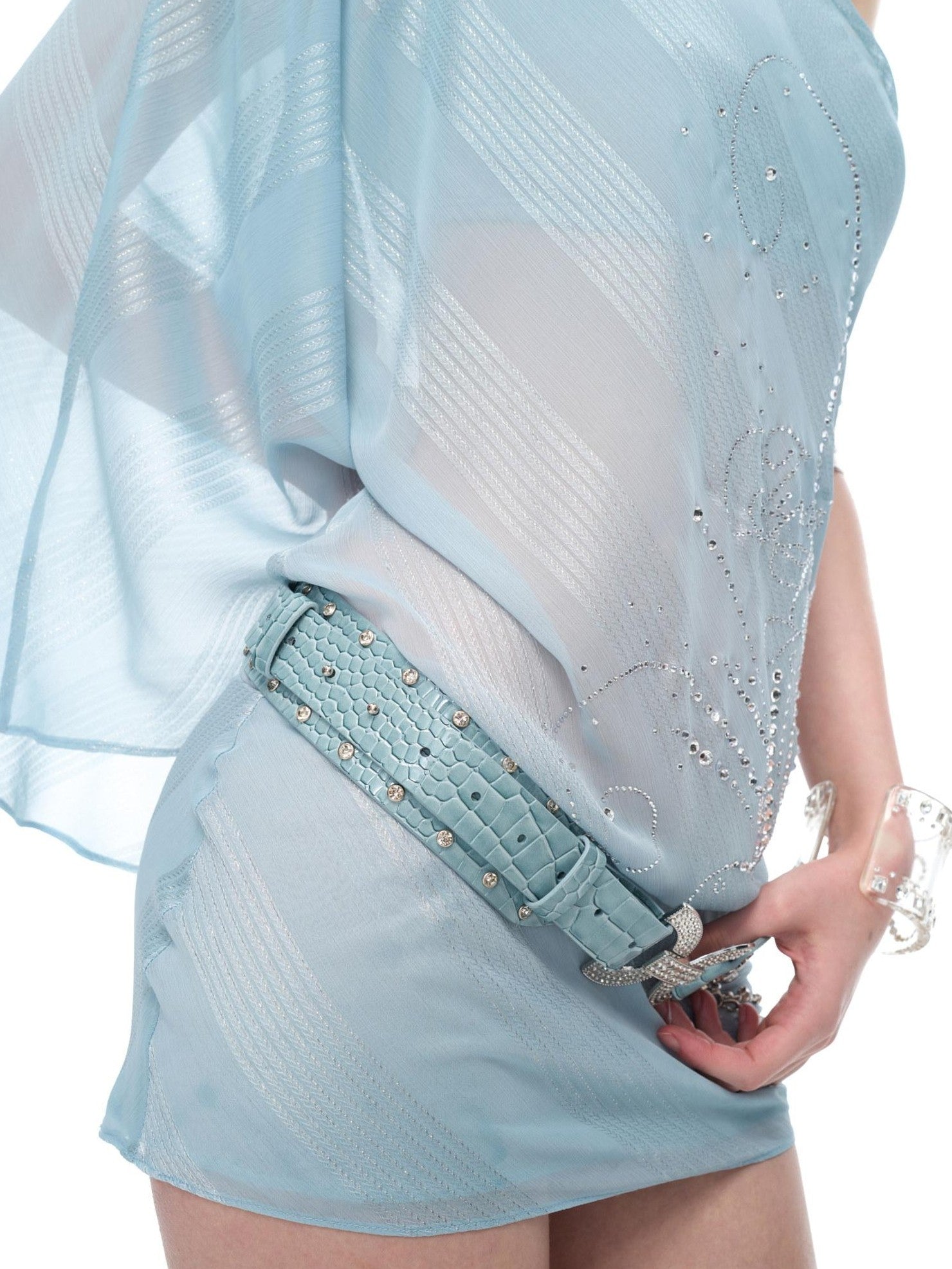 JYOSEI Silver Blue Croc Chain Double Buckle Women&