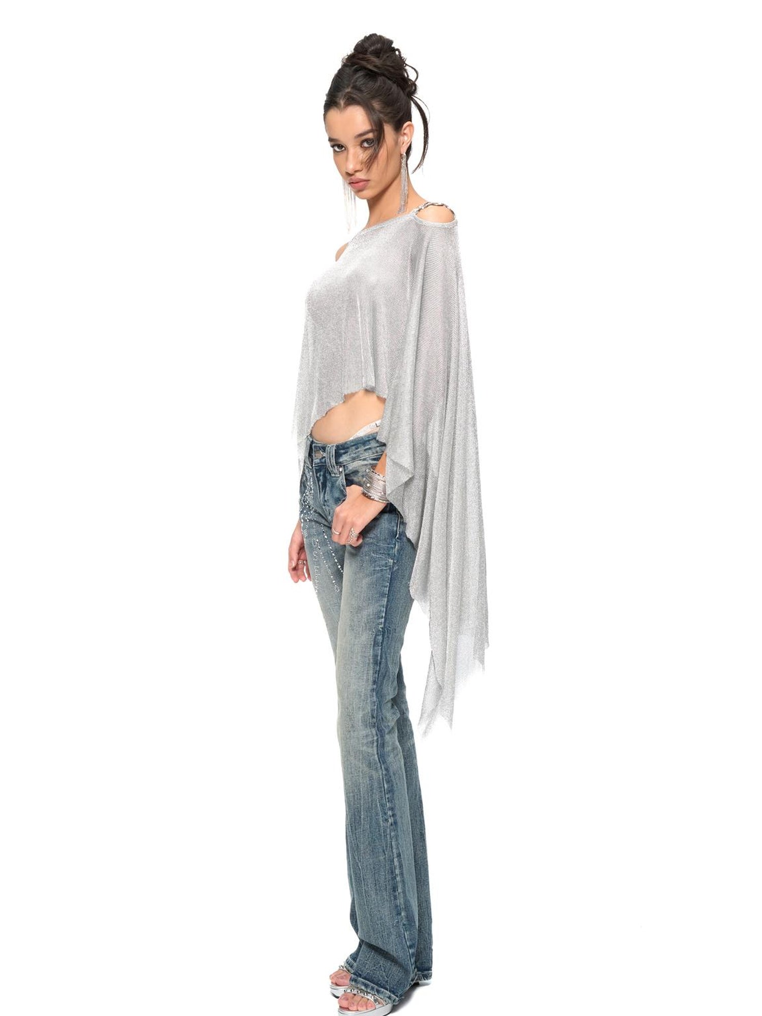 JYOSEI Silver Metallic Asymmetric Cut Out Beach Cover Up