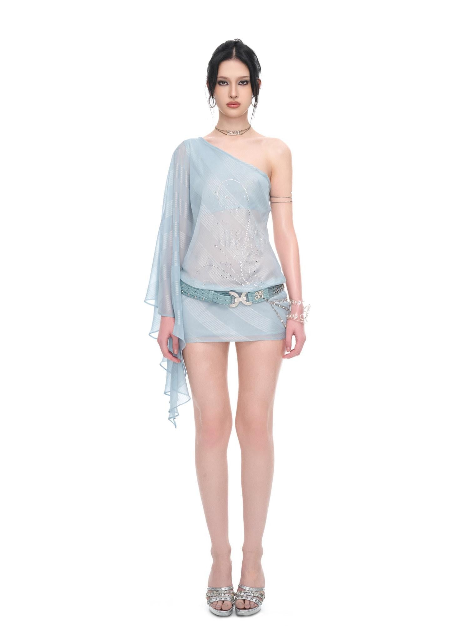 JYOSEI Silver Shimmer One Shoulder Bodycon Women&