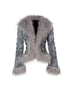 Smoky Grey Shearling Like Faux Leather Set With Wide Leg Pants