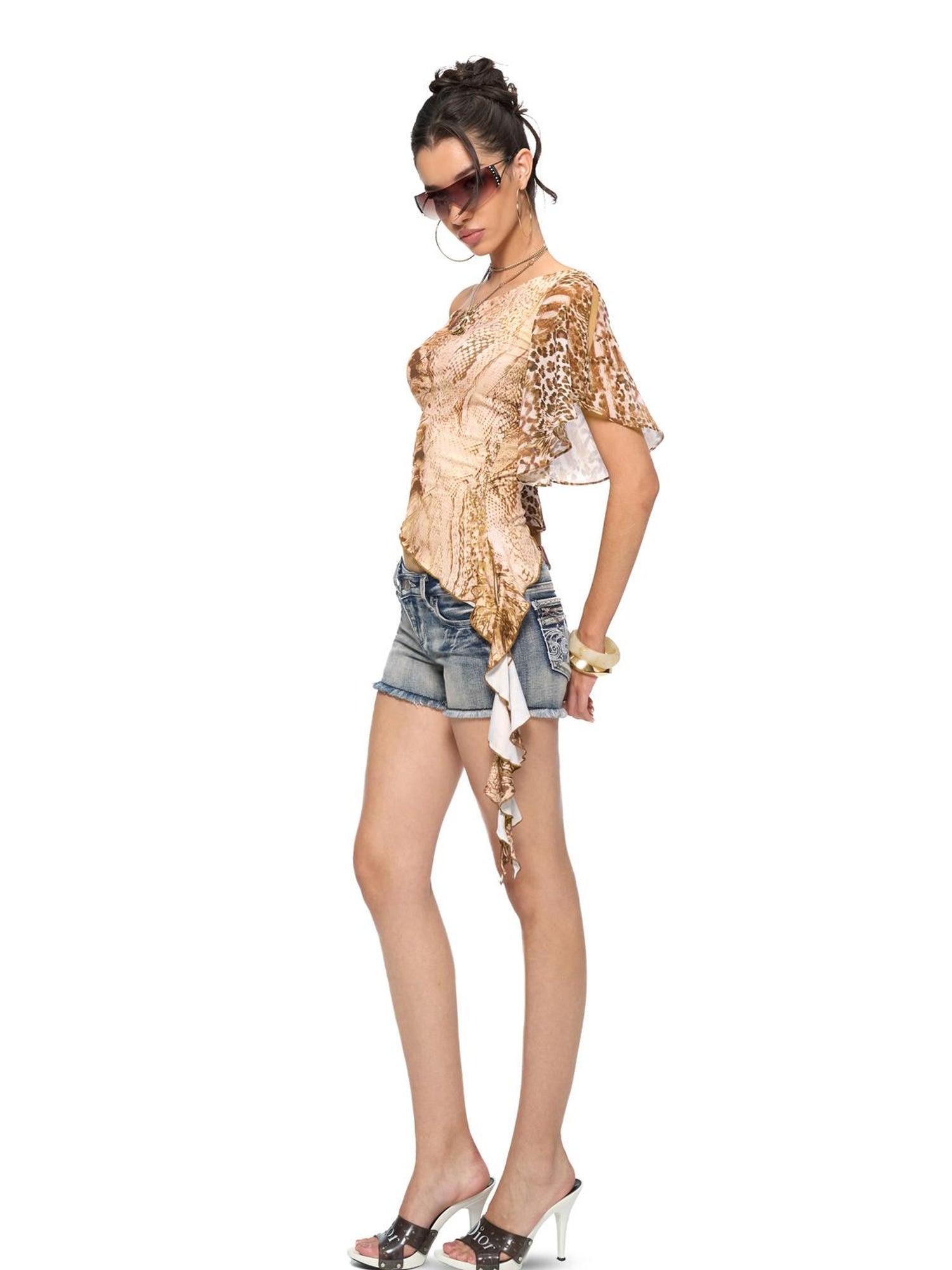 JYOSEI Snake Print Cowl Hem Asymmetric Top