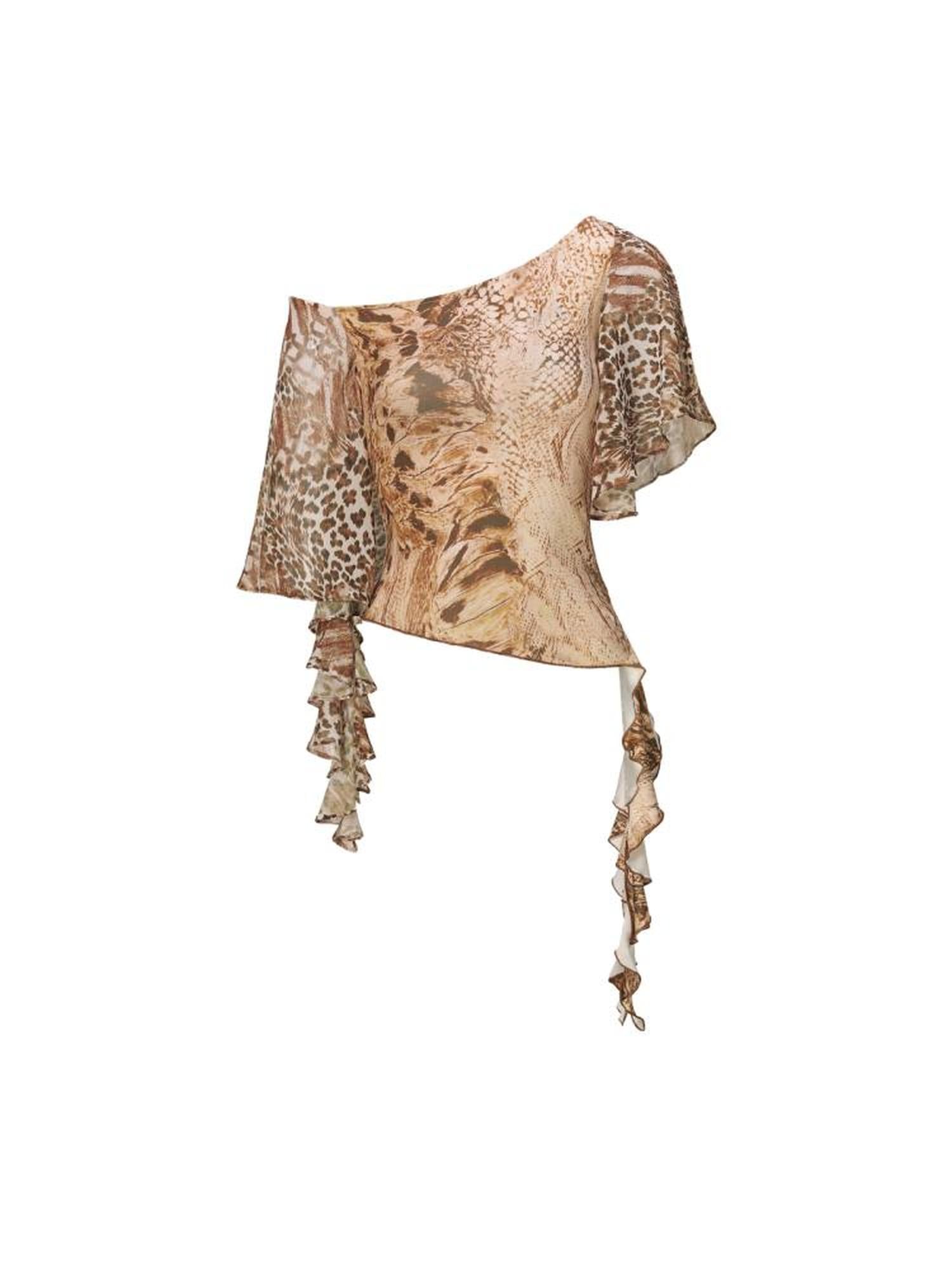 JYOSEI Snake Print Cowl Hem Asymmetric Top