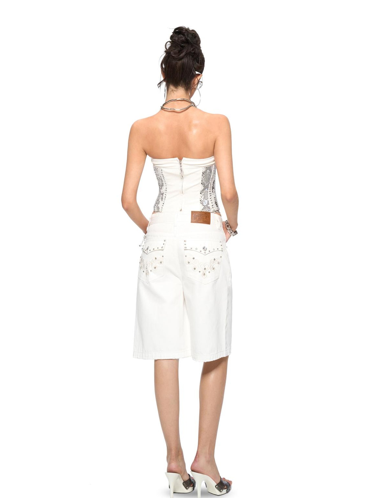 JYOSEI Snake Print PU Corset Top with Boning and Padded Bust