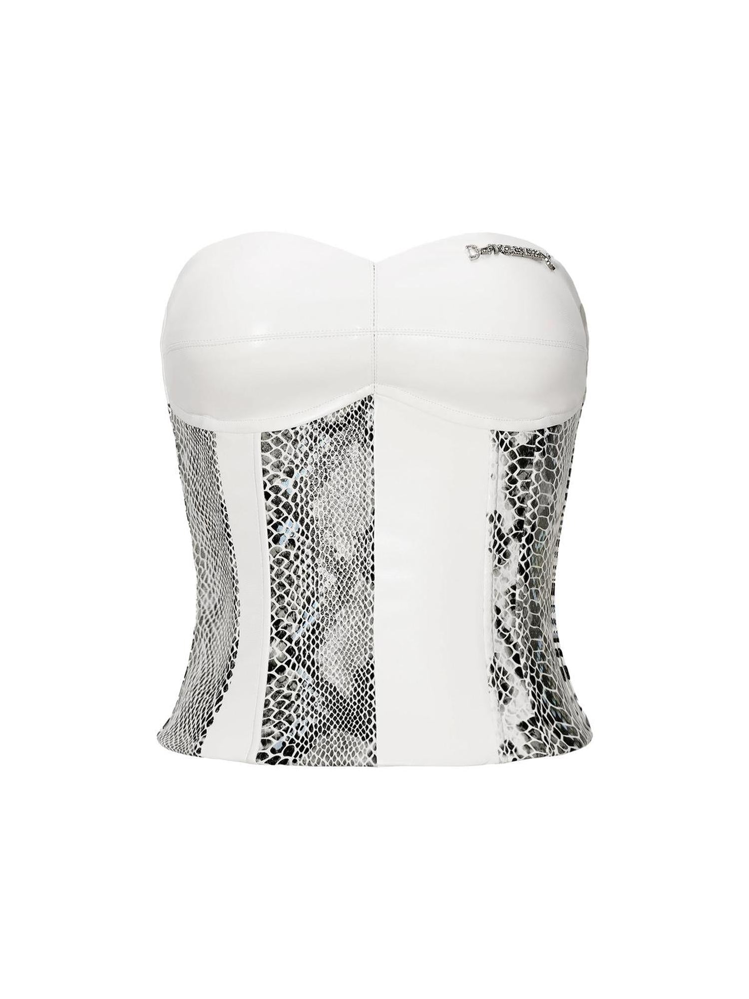 JYOSEI Snake Print PU Corset Top with Boning and Padded Bust