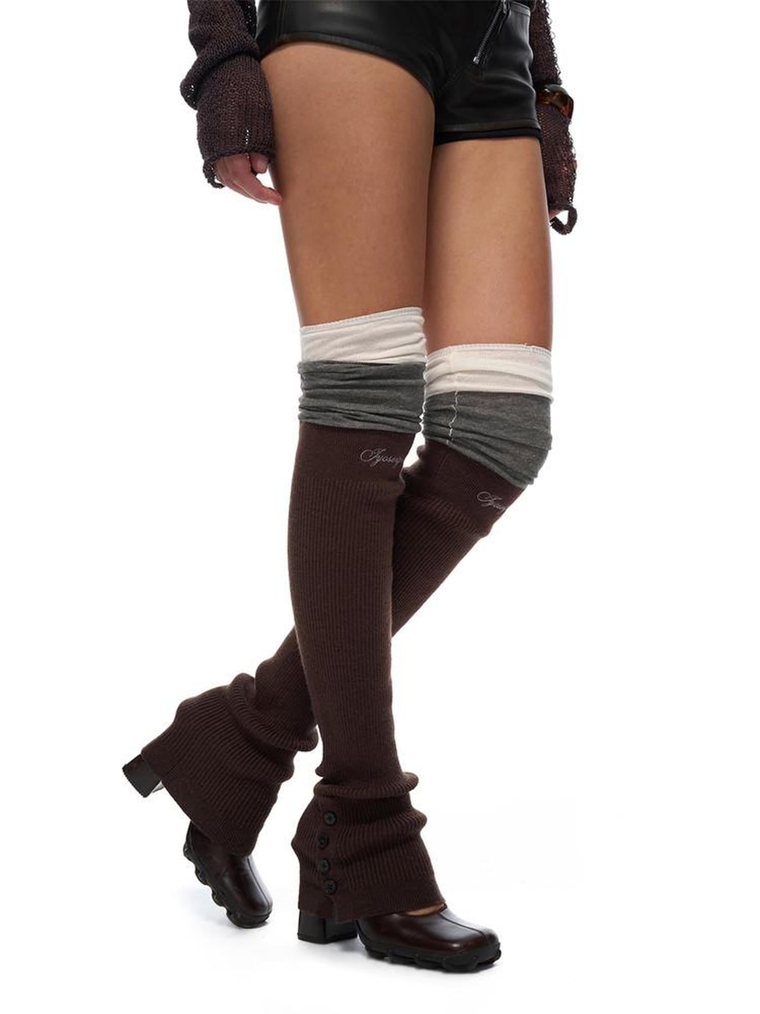 JYOSEI Soft 100 Percent Cotton European Slouch High Tube Women Solid Brown Socks