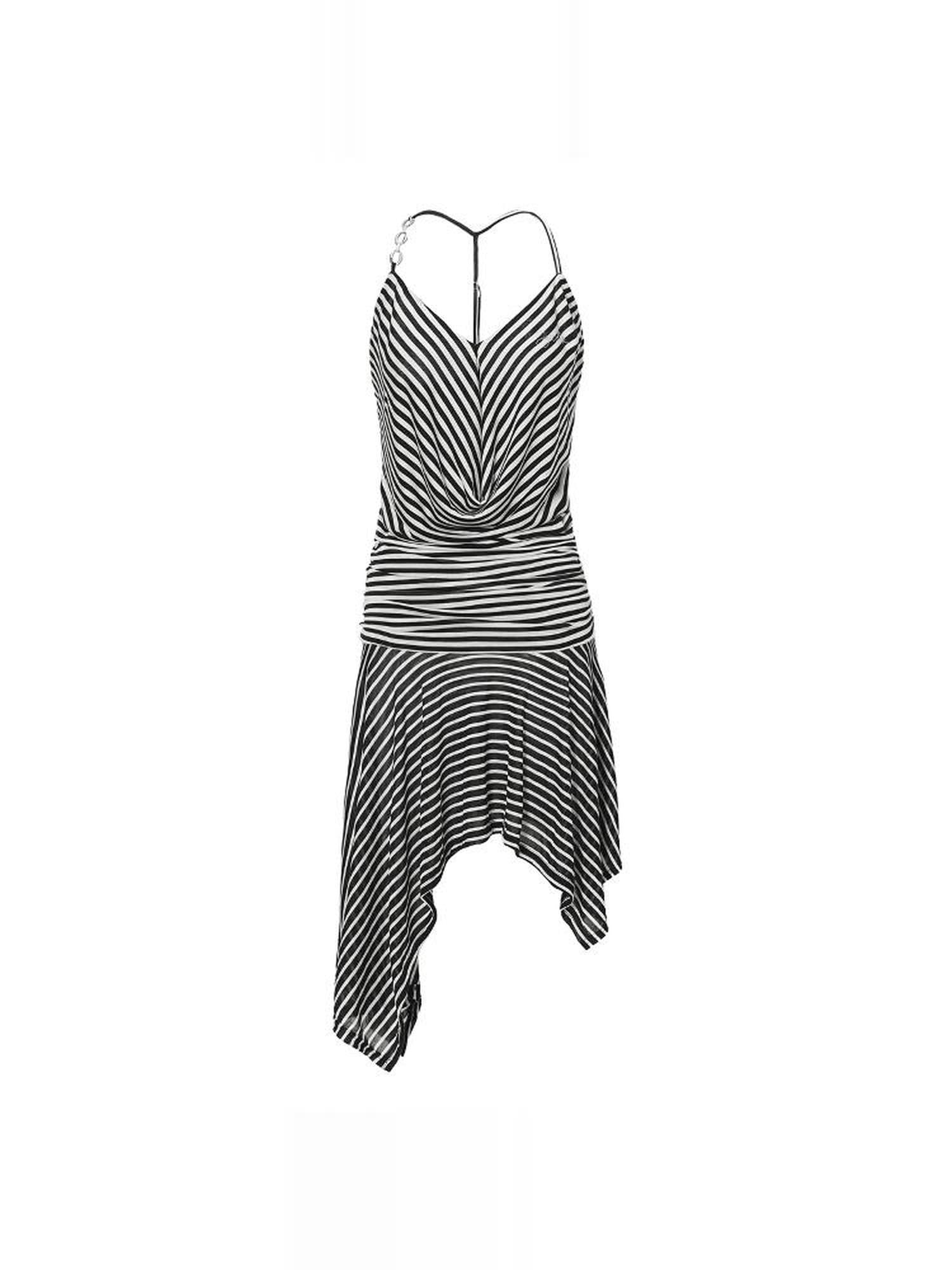 JYOSEI Striped V-Neck Asymmetrical Hem Slip Dress