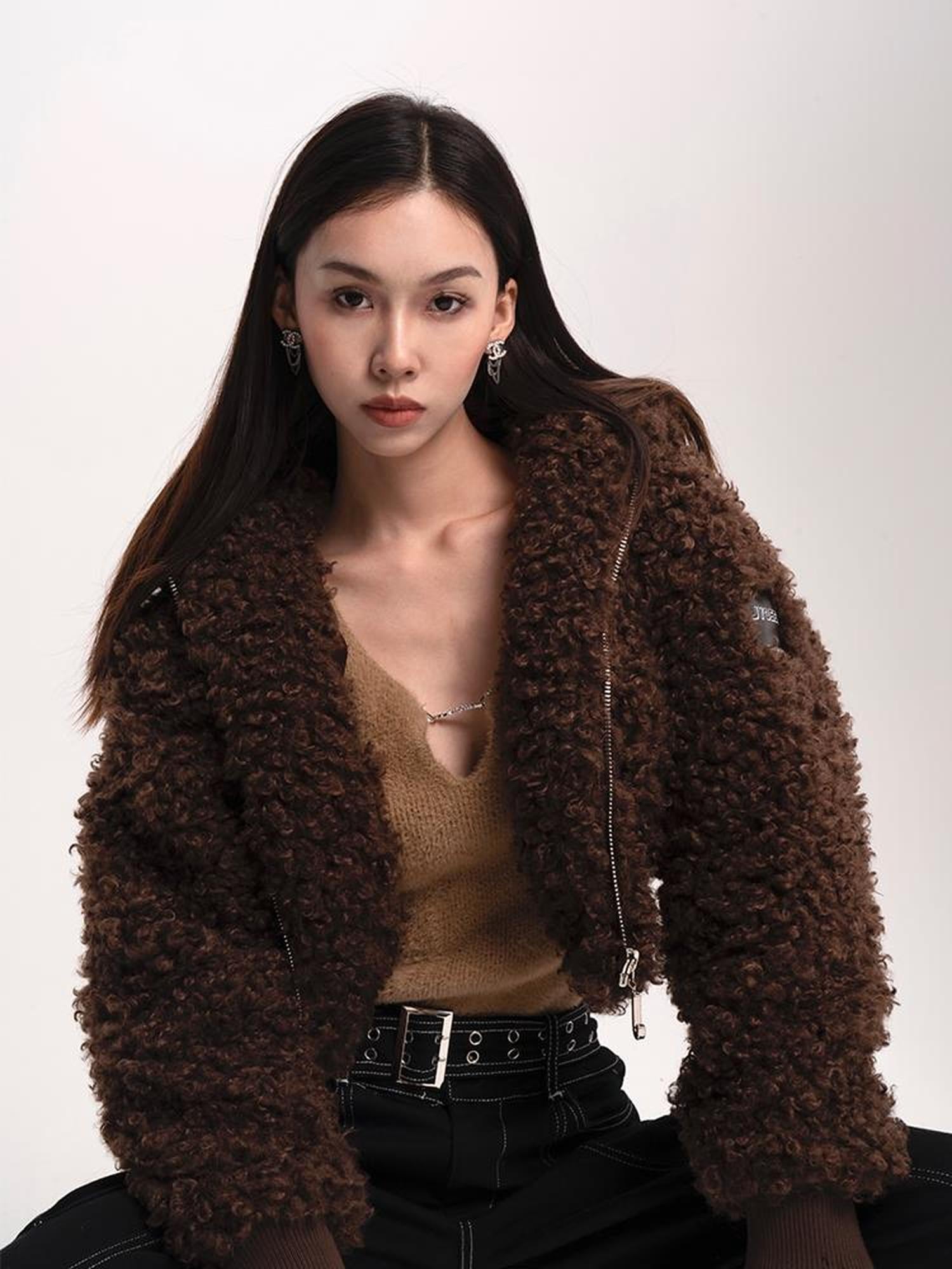 JYOSEI Teddy Fleece Short Puffer Jacket With Ribbed Cuffs