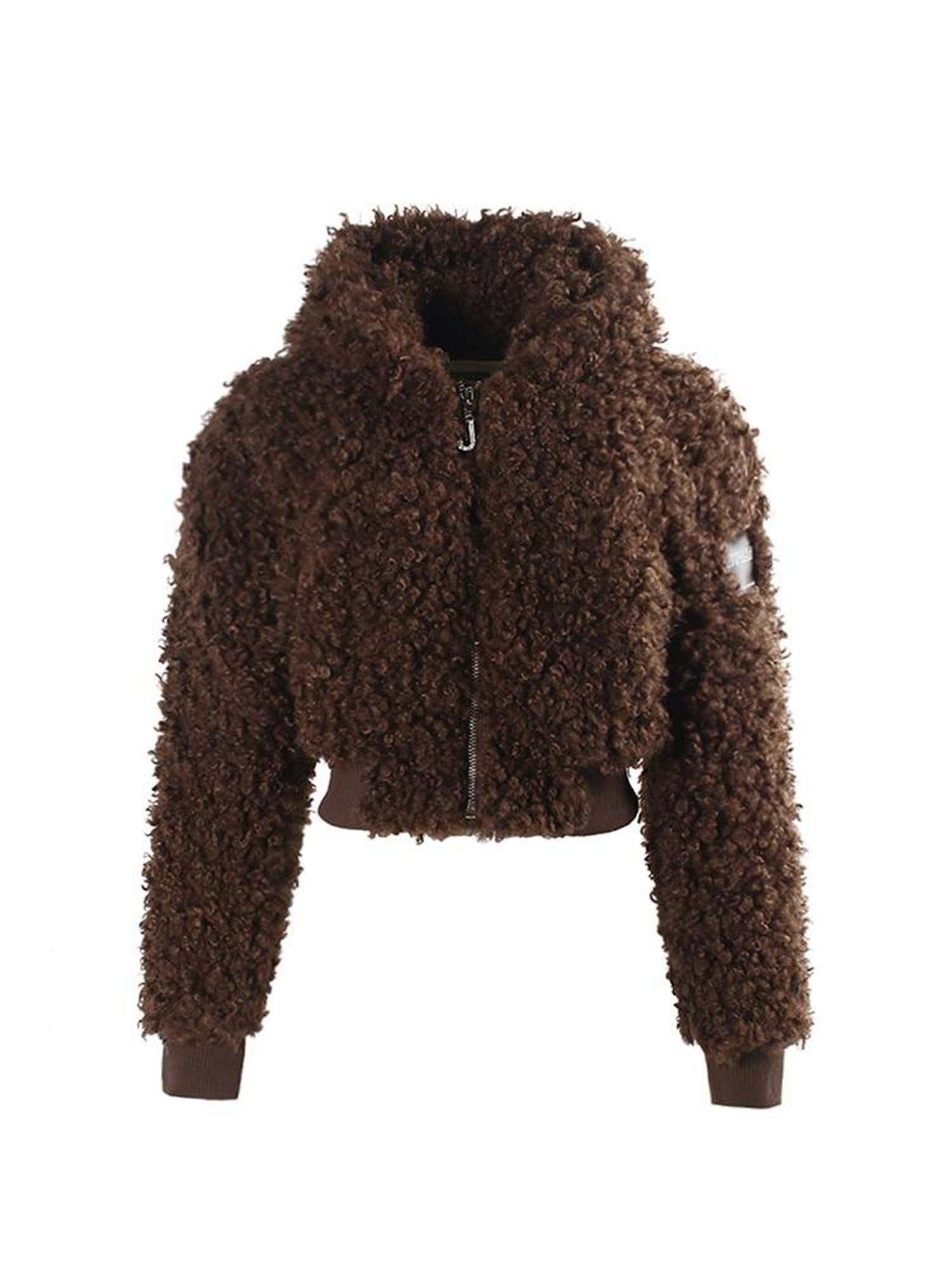 JYOSEI Teddy Fleece Short Puffer Jacket With Ribbed Cuffs