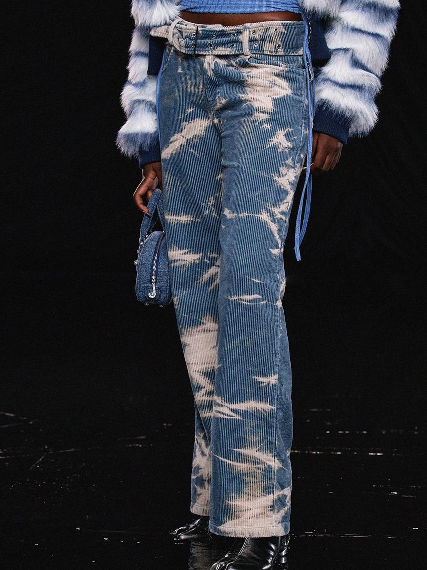 JYOSEI Tie Dyed Corduroy Straight Leg Pants In Washed Blue White