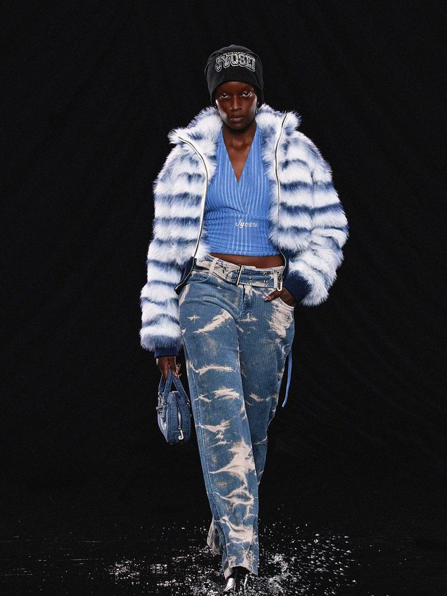 JYOSEI Tie Dyed Corduroy Straight Leg Pants In Washed Blue White