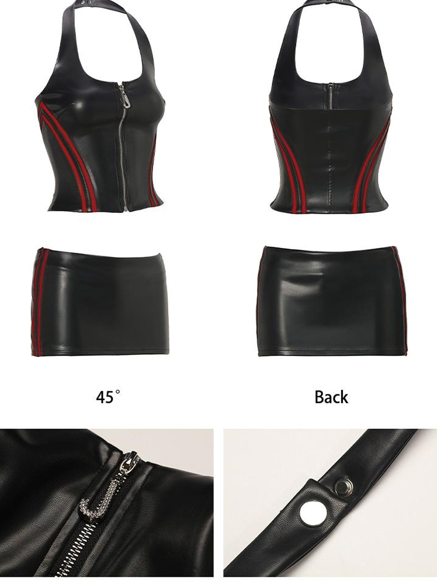 JYOSEI U Neck Contrast Pu Bodycon Two Piece Set