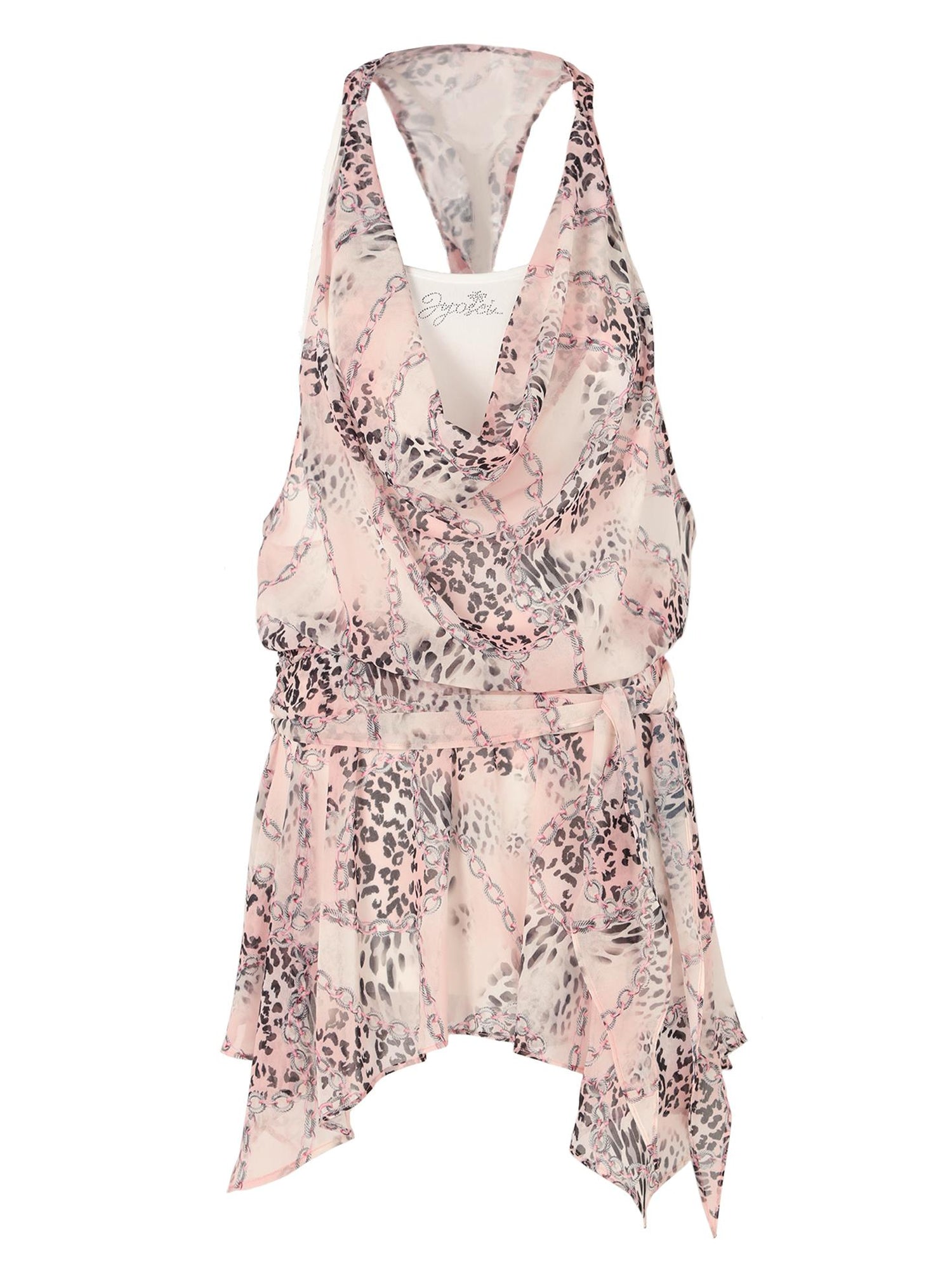 JYOSEI V-neck Vacation Style Leopard Print Chiffon Dress With Tie Front