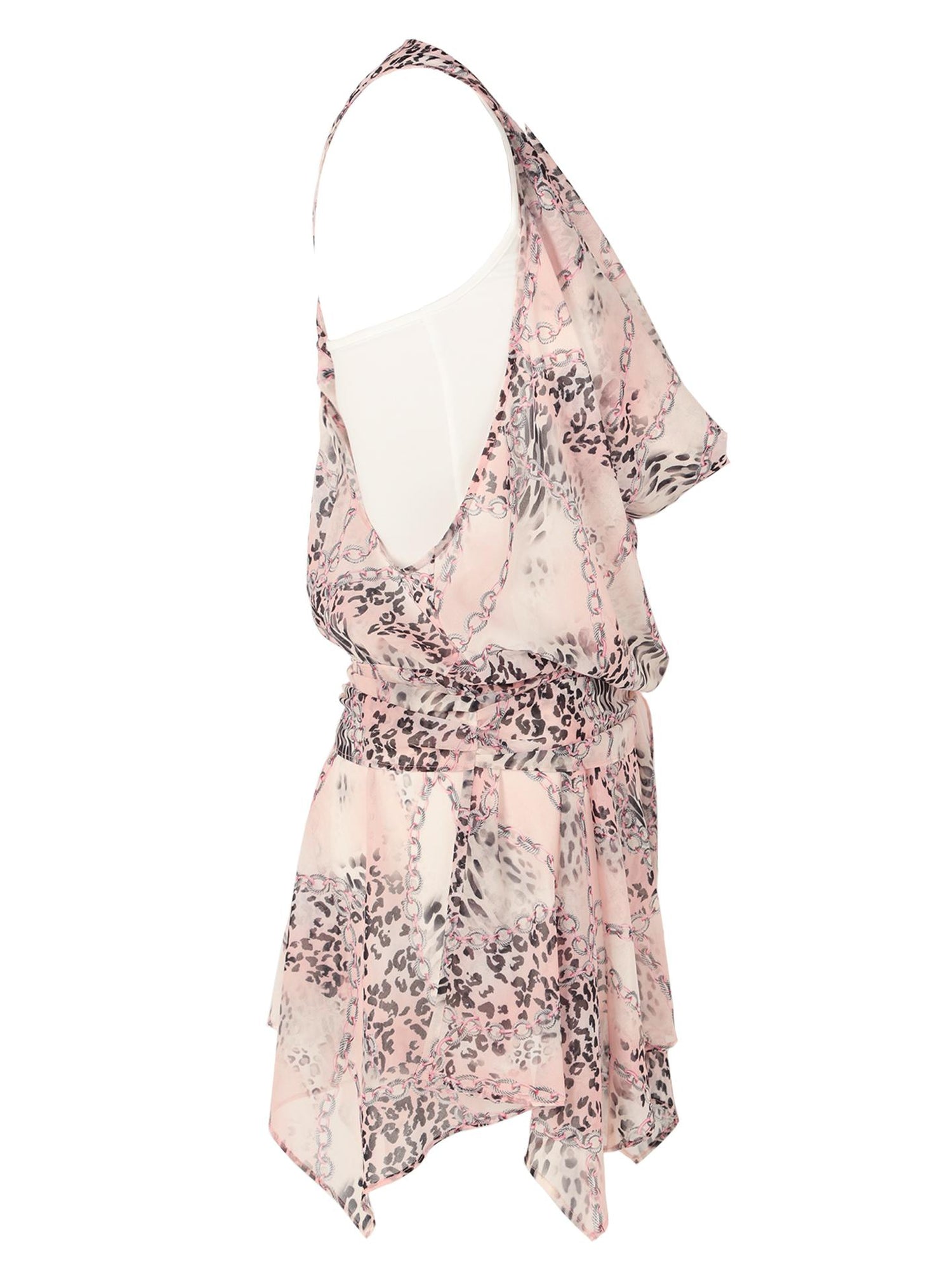 JYOSEI V-neck Vacation Style Leopard Print Chiffon Dress With Tie Front